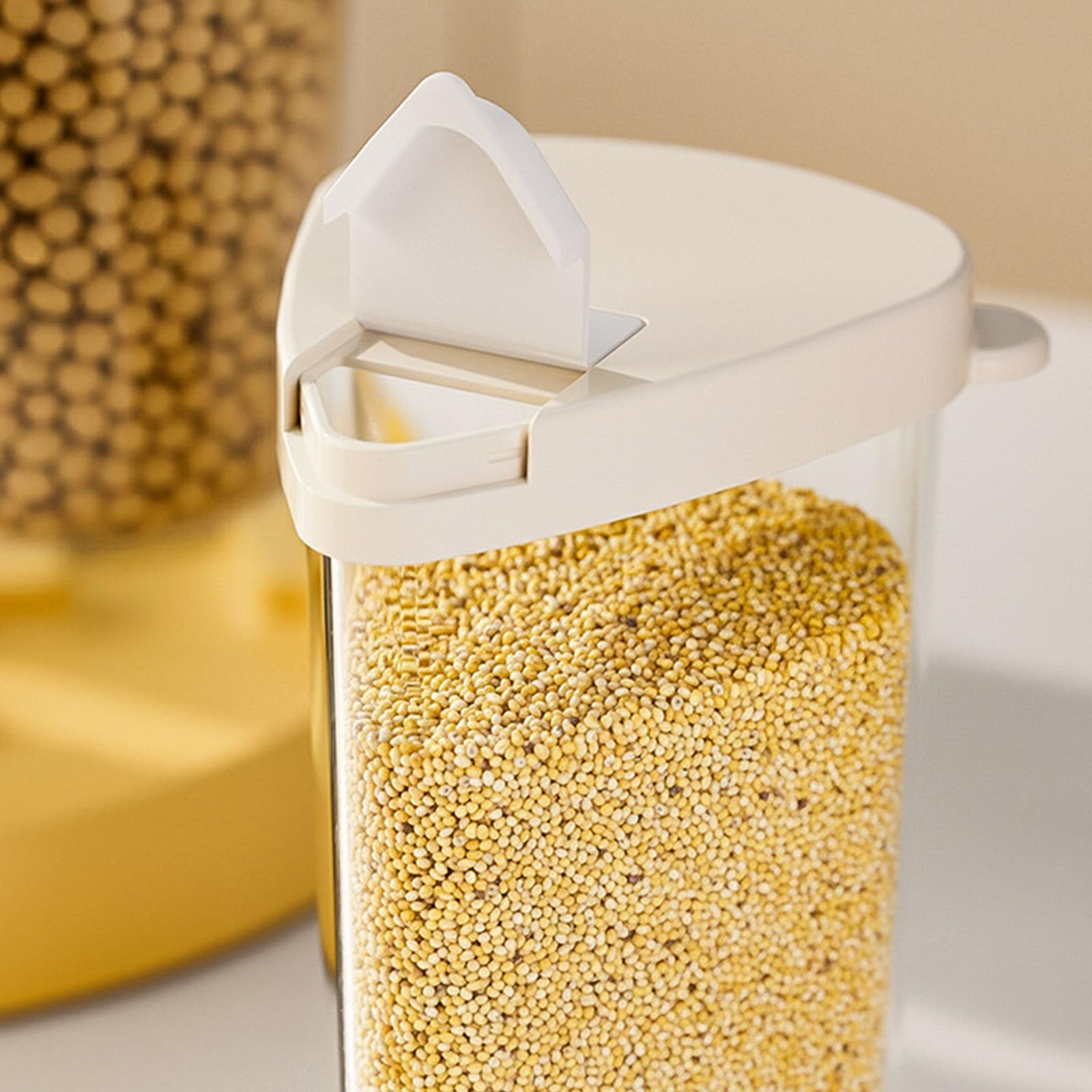 Rotierender Reis-Eimer, mehrere Fächer, transparent, für Küche, Getreidebehälter, lebensmittelechte Materialien, platzsparender Getreidespender für kleine Küchen