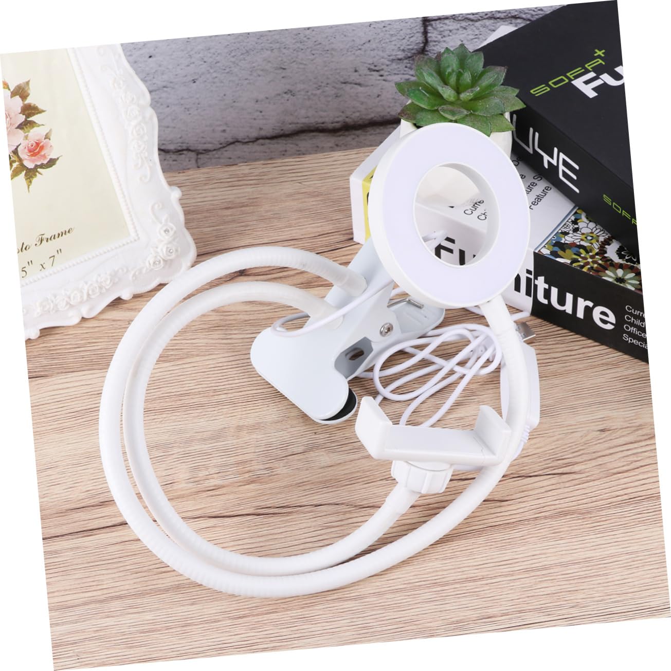 Angoily Dimmable Ring Light with Smartphone Stand Rotating for Photography Live Streaming Powered Tabletop Fill Light White