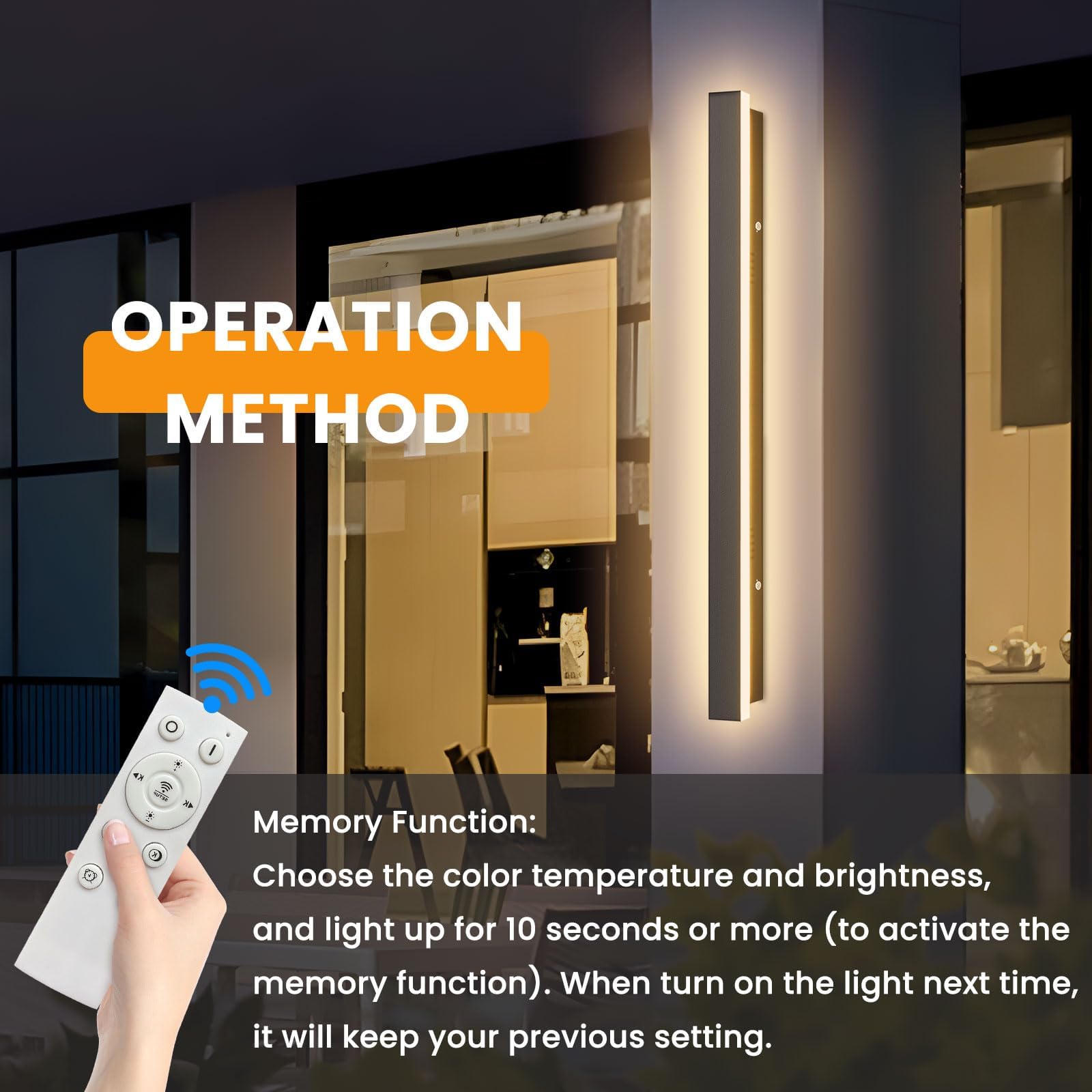 Mikeru 150CM Dimmable Outdoor Long Wall Sconce, LED Outdoor Lights with Mains Power Wall Lighting Fixtures with Memory Function Tricolor Light 3000k/4500k/6000k for Staircase, Garden, Dining Room — view 6