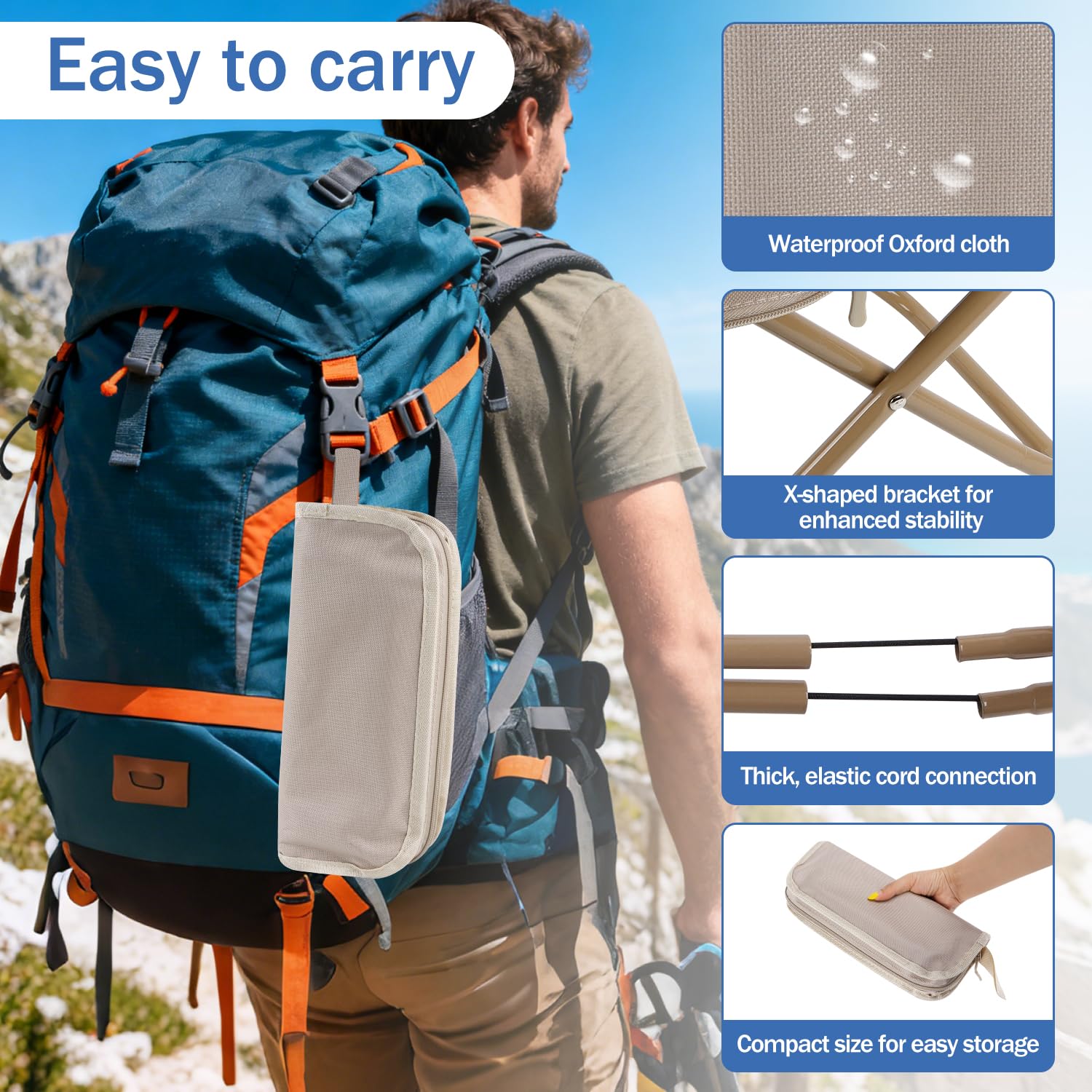 Tabouret Pliant Camping ENUTROF – Mini, Portable, 100 Kg, Tissu Oxford 600D, Idéal Randonnée Pêche BBQ