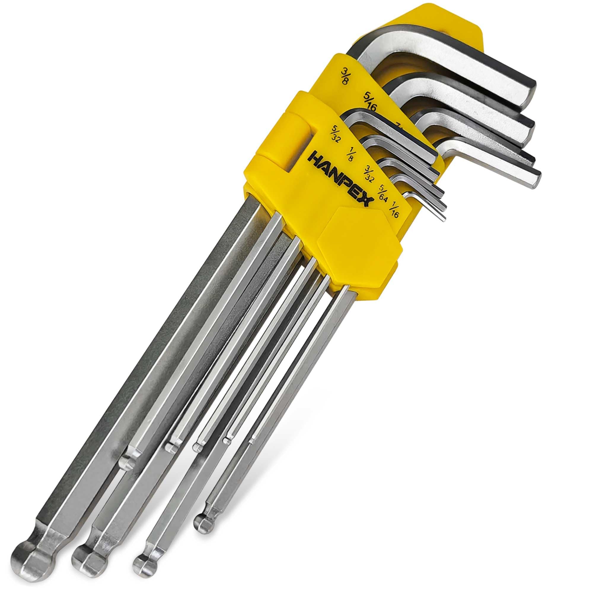 Hanpex Long Arm Hex Key Allen Wrench Set including Ball End, Ball-End Hex Allen Key