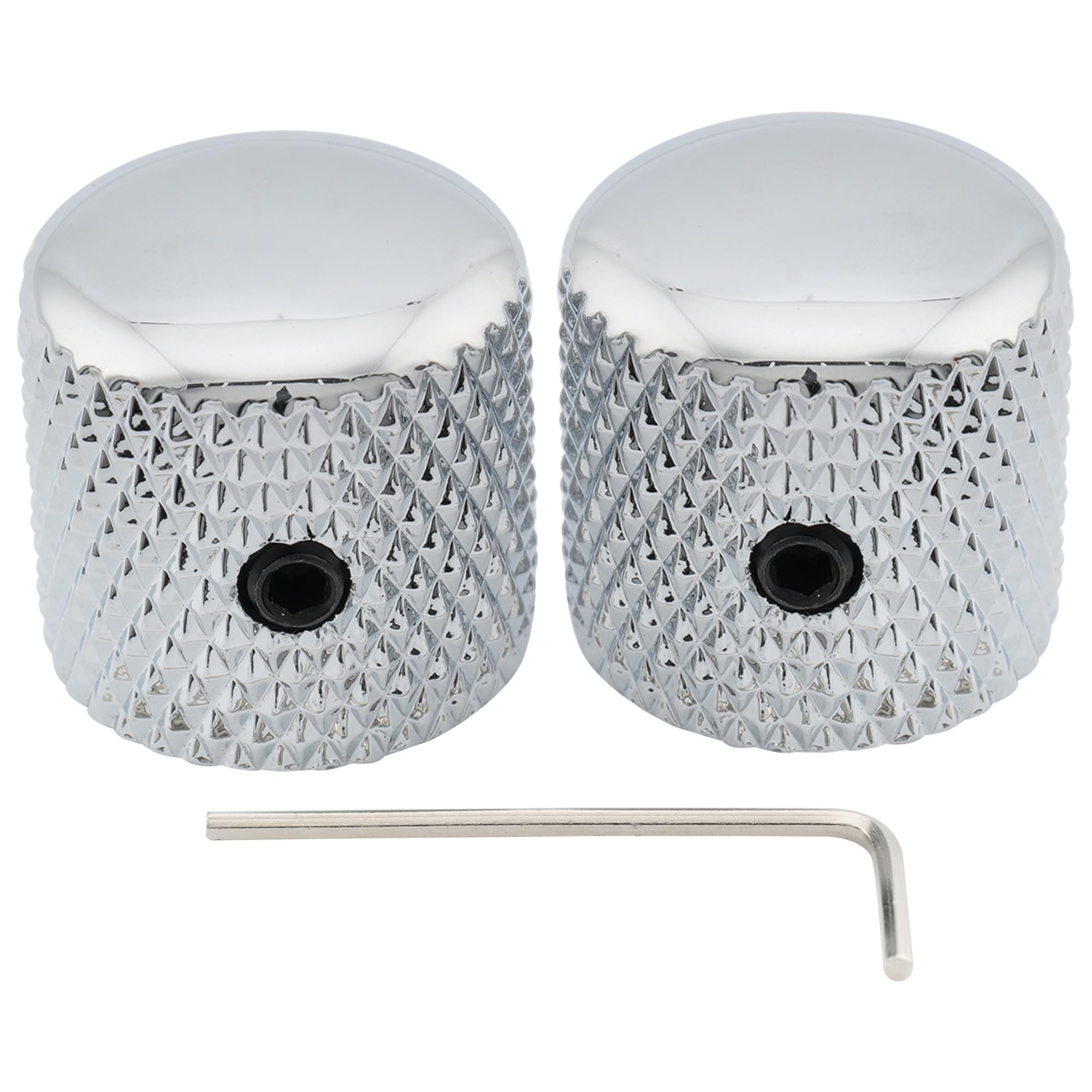 Musiclily Pro 1/4" Steel Fine Knurled Dome Knobs Universal Fitting Control Knobs with Set Screw for Electric Guitar or Bass Chrome (Set of 2)