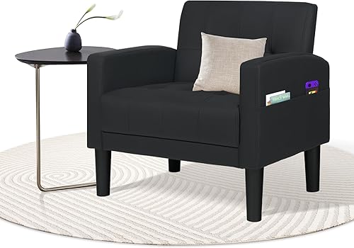 Miniatura 18 de TYBOATLE Juego de 2 sillas decorativas para sala de estar, acogedoras sillas decorativas negras copetudas modernas de mediados de siglo con brazos