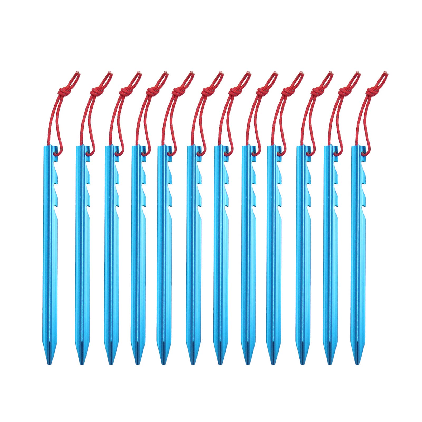 Zeltheringe, ultraleichte, robuste Zeltheringe aus Aluminiumlegierung, Y-förmige, robuste Zeltheringe, mit reflektierendem Seil, für Camping, Strand, Outdoor und Sand (Silber 8 Stück) (Blau 12 St