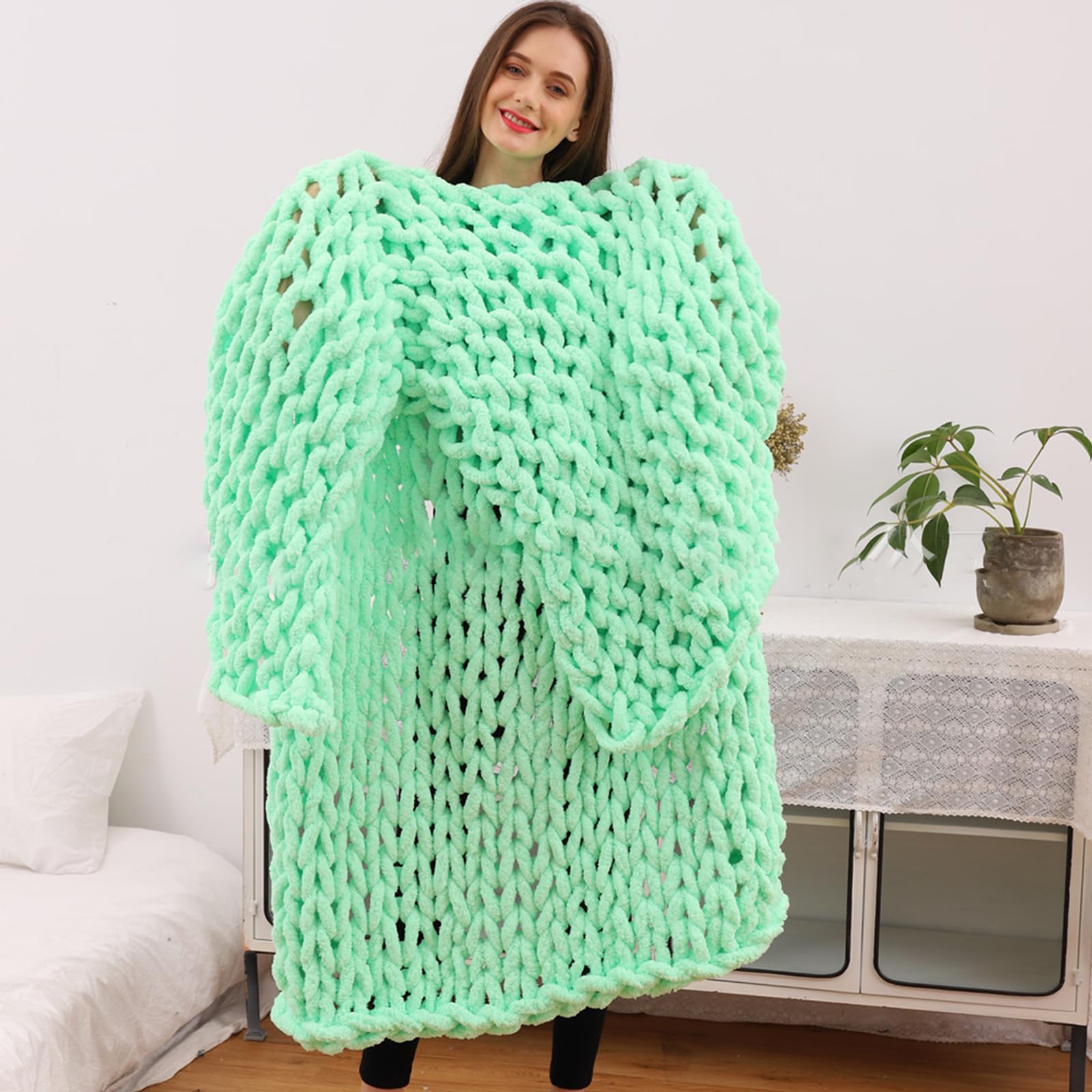 GYWZTJ Chunky Knit Blanket, Knitted Blanket Chunky Knit Throw, 100% High-Grade Chenille Hand-Woven Blankets and Throws, Cozy Sofa Bed Chair Weighted Thick Woven Throw Blanket (D 130cm×170cm)