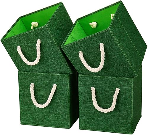 Q-ST-51-4 - Cubos de almacenamiento plegables de tela color verde, cubos de almacenamiento, cestas de almacenamiento, cajones organizadores, caja de