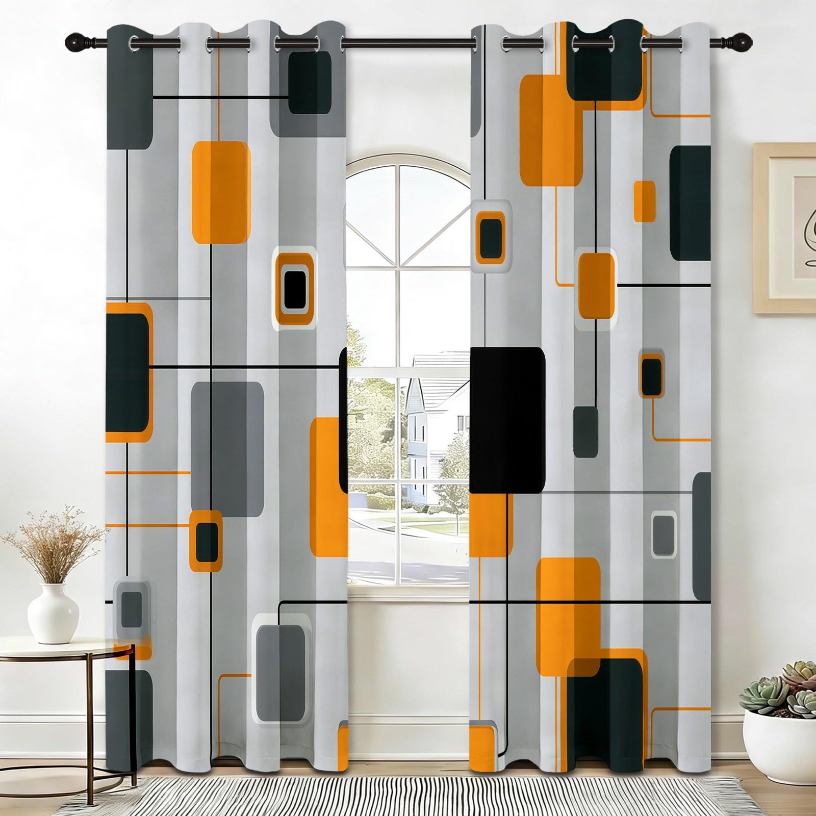 Cortinas opacas geométricas cuadradas de 139.7 cm de ancho x 200.7 cm de