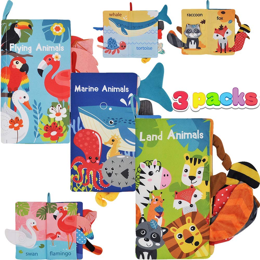JOYIN 3Pcs Baby Bath Books with Tails, Nontoxic Fabric Soft Baby Crinkly Cloth Books, Infant Waterproof Bath Books Toys, Early Newborn Education First Toys for Toddlers Birthday Gifts