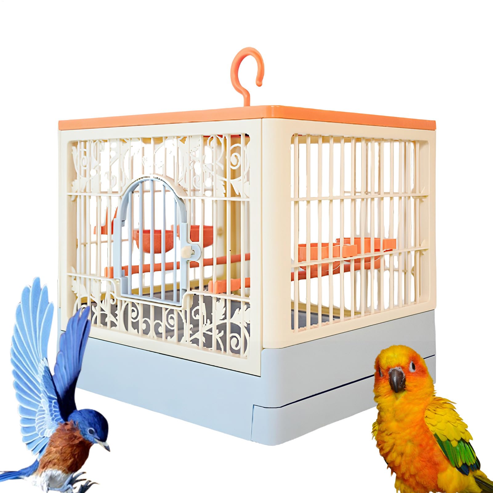 Jaula Grande para Pájaros Transportín Con Pércha | Jaula para Periquitos con Soporte y Bandeja Extraíble Para Alimentación, Forrajeo, Escalada y Vuelo de Agapornis, Canarios,