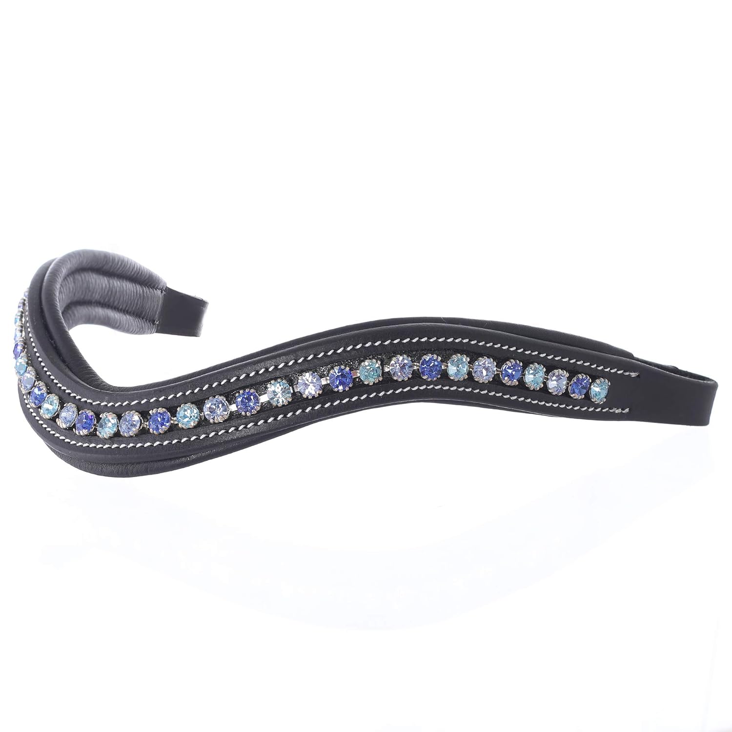 Horse Browband for English Dressage Bridles, Curved Padded Bling, Sapphire, Violet, Light Sapphire, Black-Full