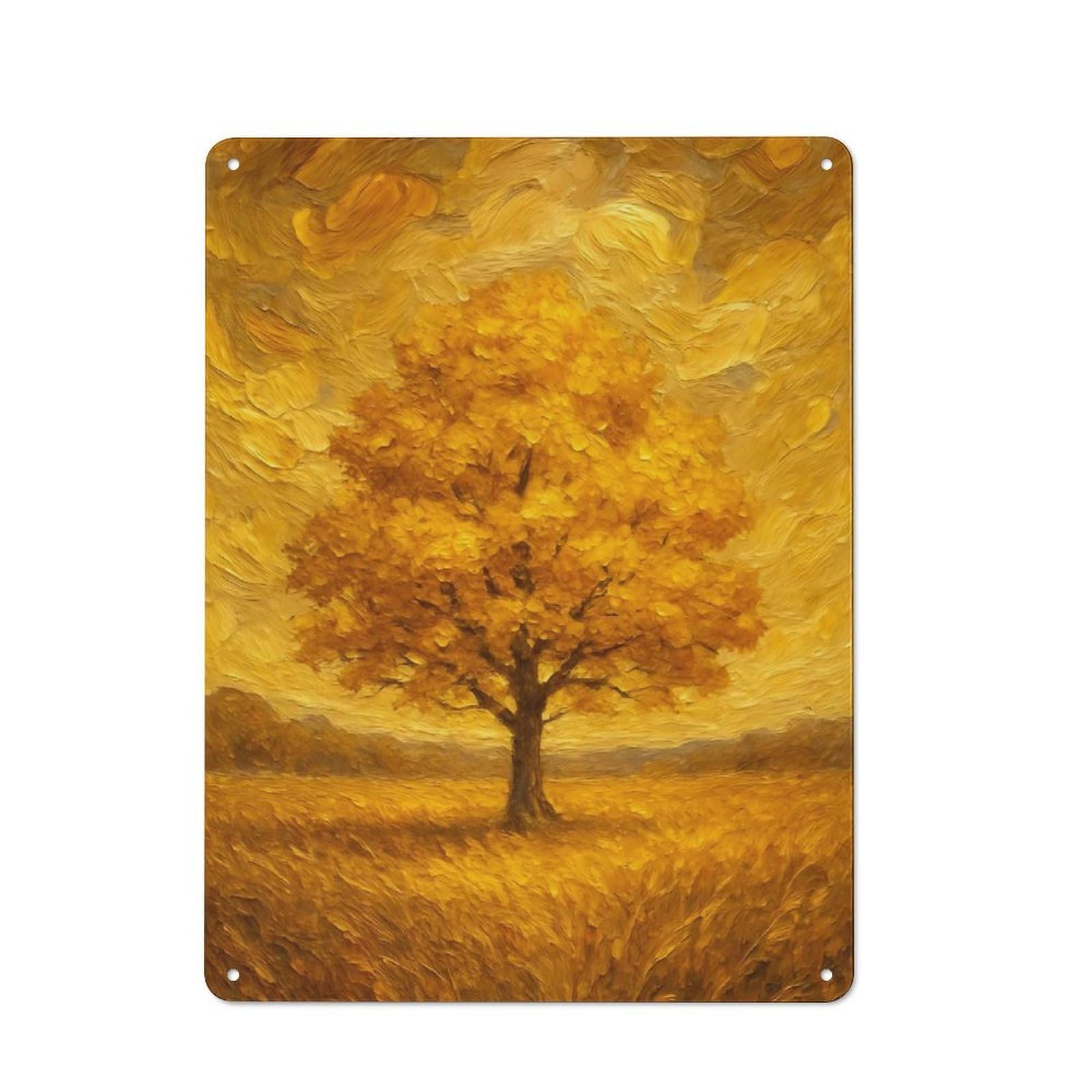 Junmoney Golden Tree In Field Metal Wall Sign 40X30cm Featuring For Workshop Wall, For Makers And Diy Enthusiasts