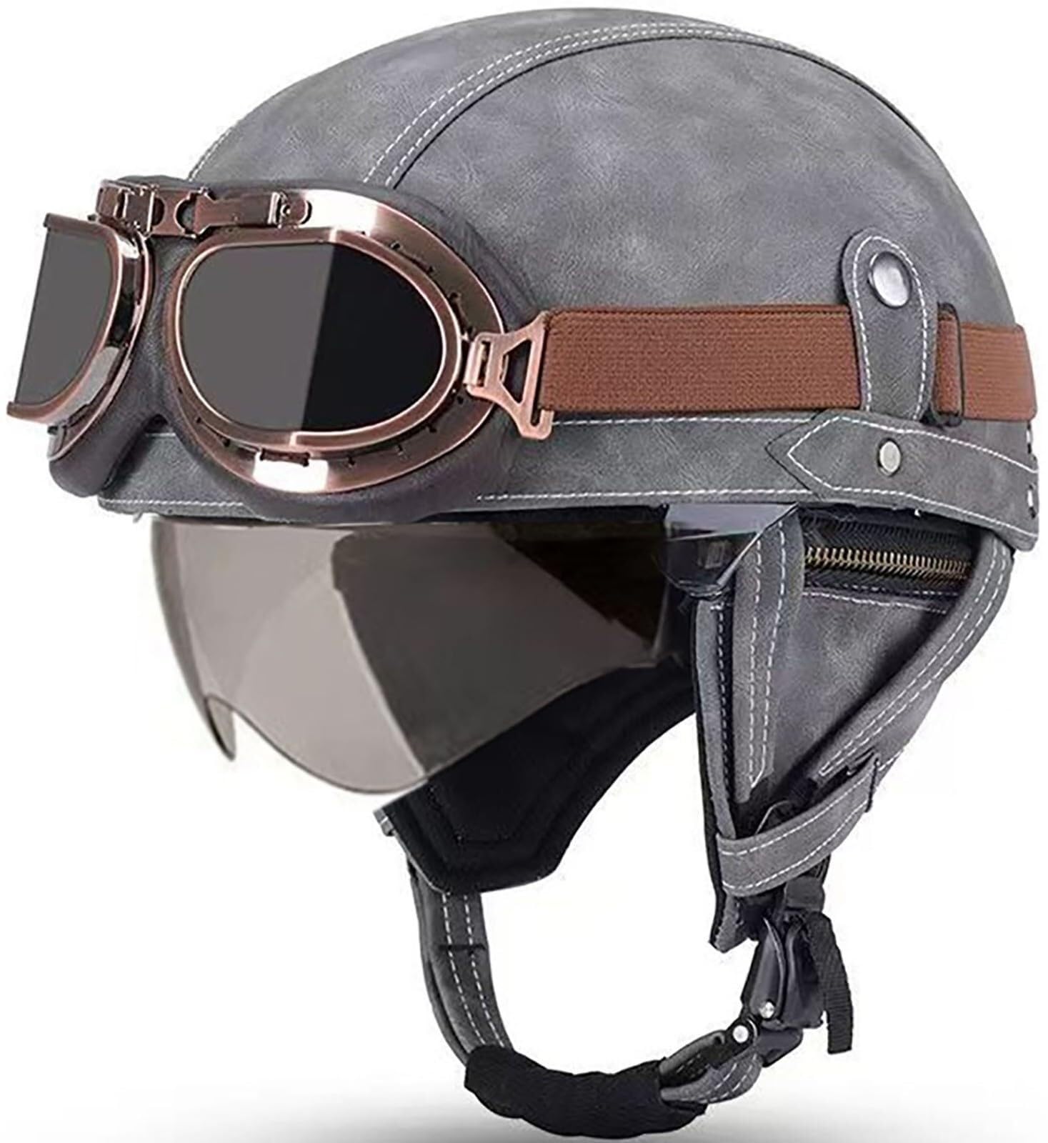 Demi-casque de moto vintage open face cuir avec lunettes homme femme