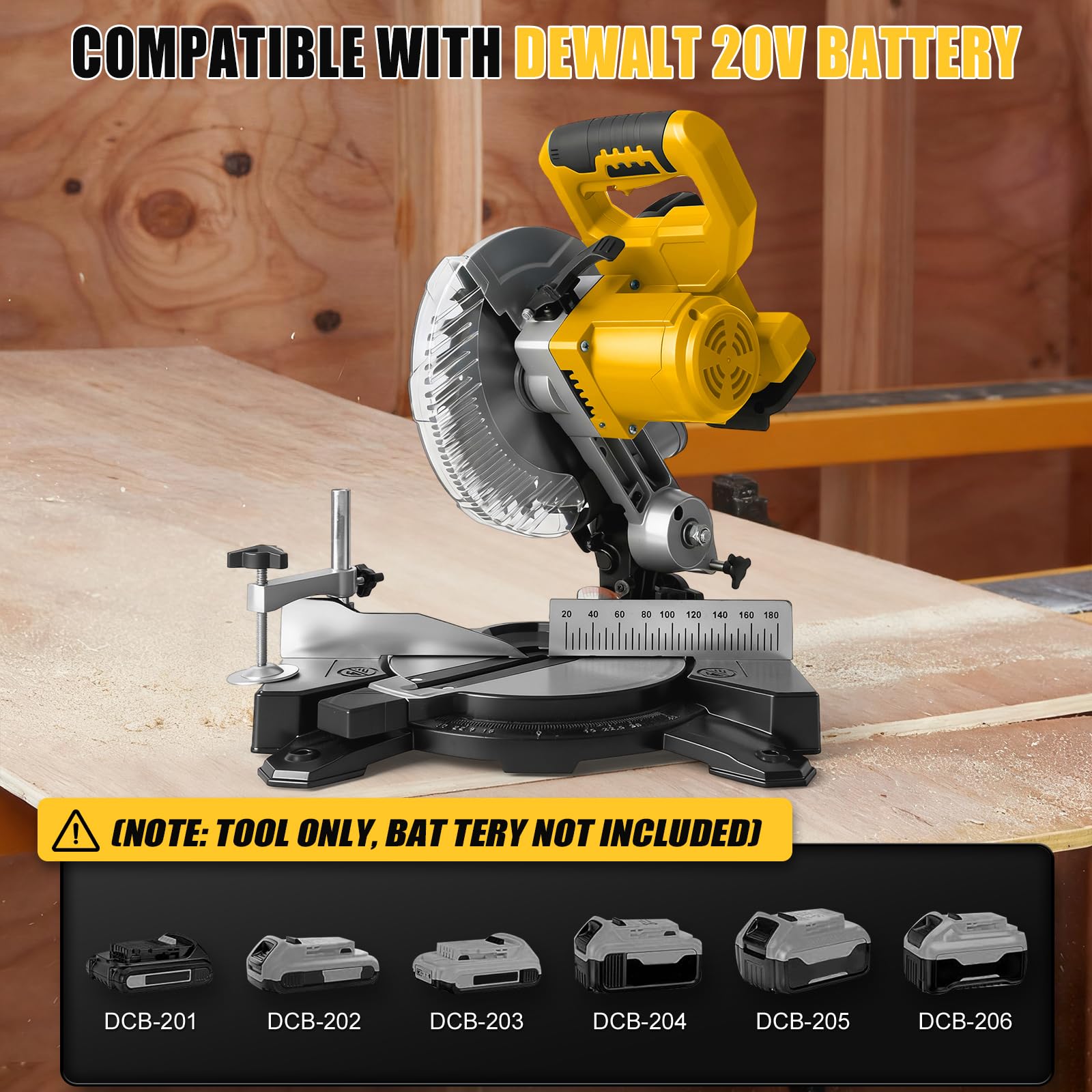 Roadtime Sierras ingletadoras para DeWalt 20V baterías(sin batería),Tronzadora e ingletadora hoja de sierra Ø 210 mm,cabeza de sierra inclinable 0–45°,Para Madera PVC Aluminio Metales Blandos