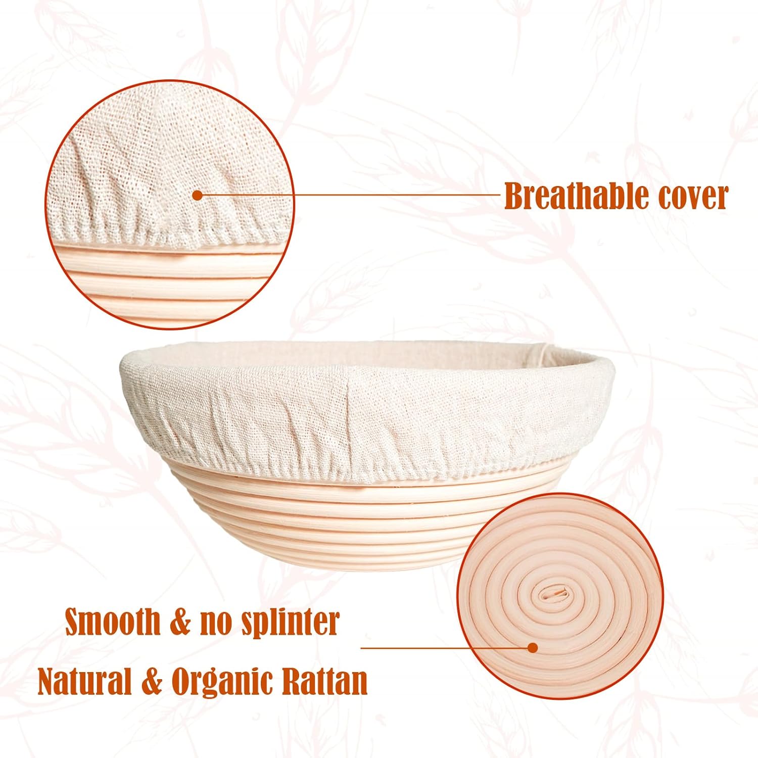 Bread Proofing Basket Set of 2，8 Inch & 9 Inch Round, Ratten Basket Bowls with Bread Making Tools Supplies for Sourdough Baking Fermentation Basket Gift Kits.