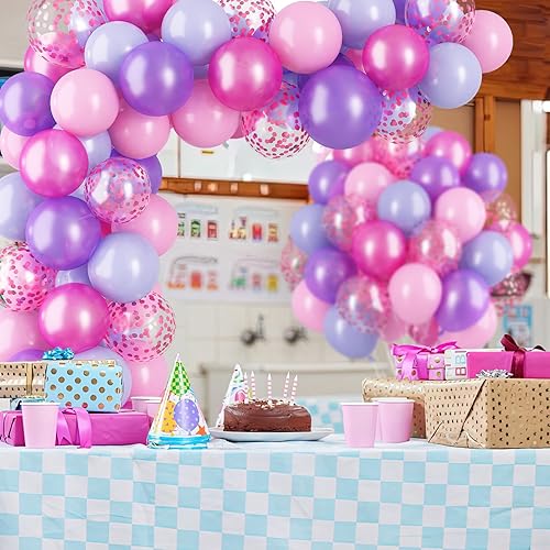 Miniatura 5 de Globos de color rosa y morado, 60 paquetes de globos de látex rosa de 12 pulgadas, globos de helio para niñas, baby shower, fiesta de princesa