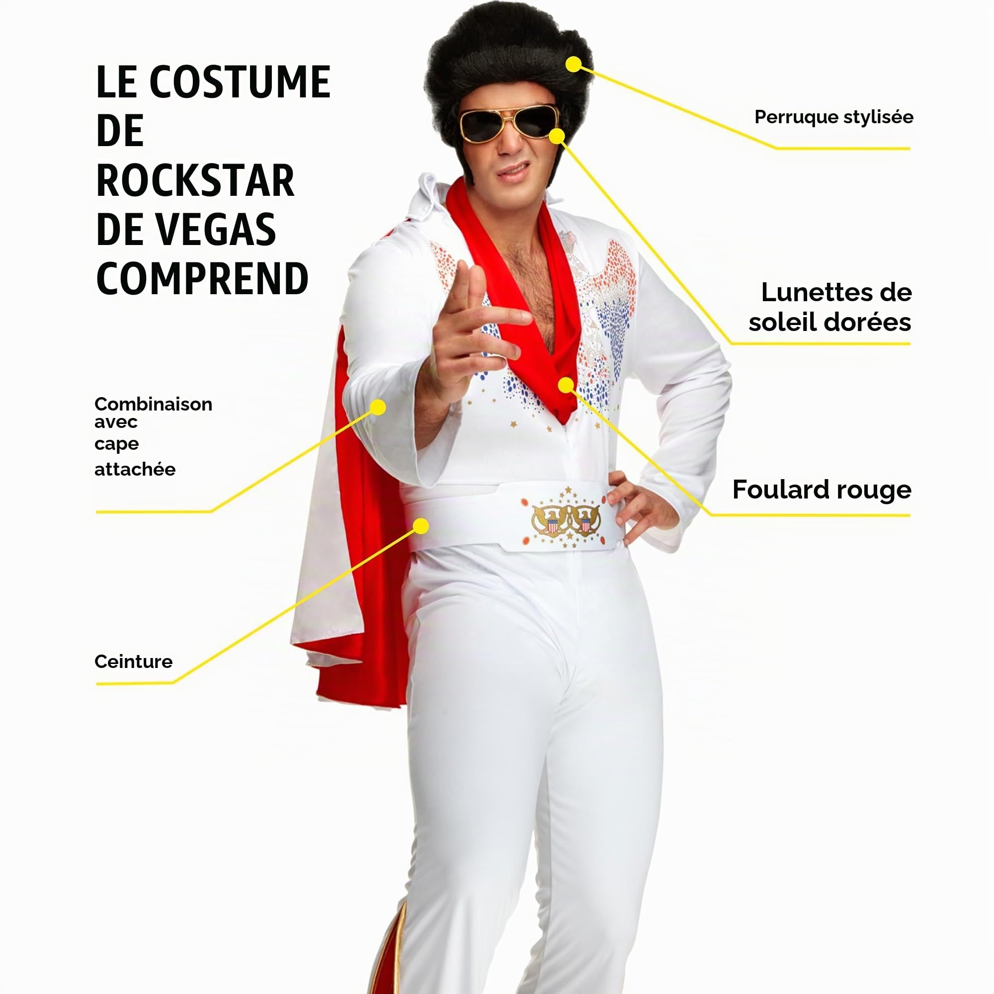 Morph Deguisement Rock Star, Déguisement Année 80 Homme, Avec 80s Perruque Homme, Halloween Deguisement Adulte
