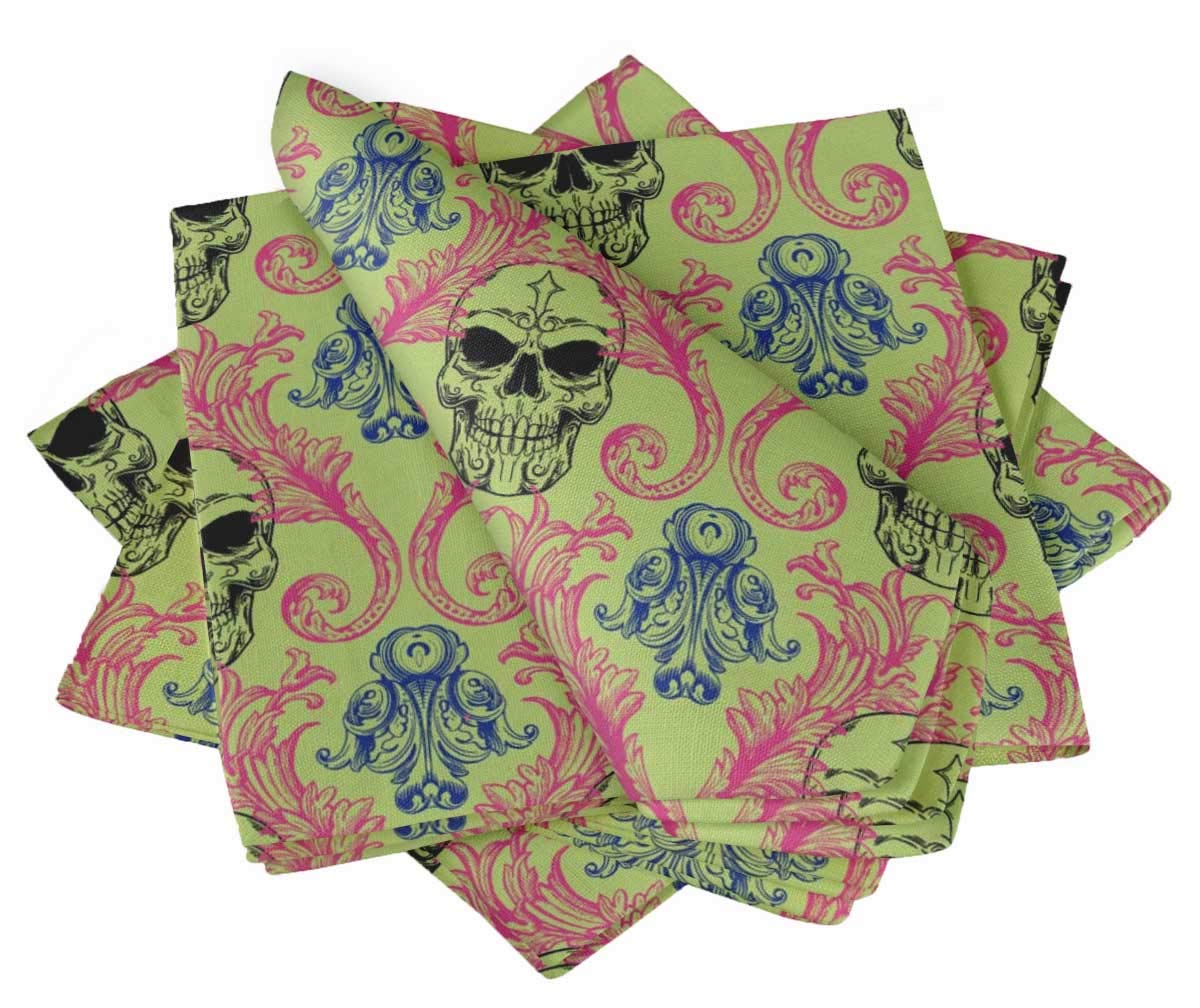Serviettes de table crâne vert damassé 20x20 S4Sassy x6