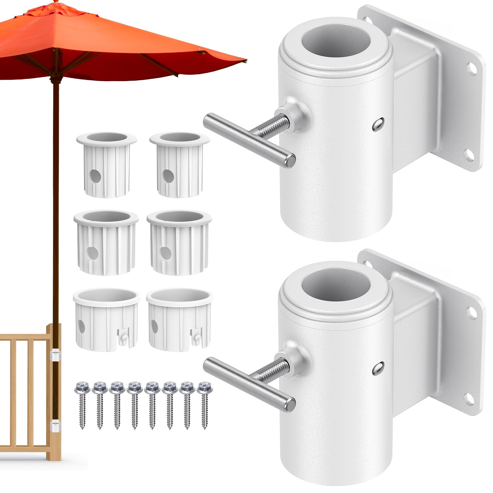 Support de Parasol Terrasse Gain de Place Kit Fixation Blanc 2pcs