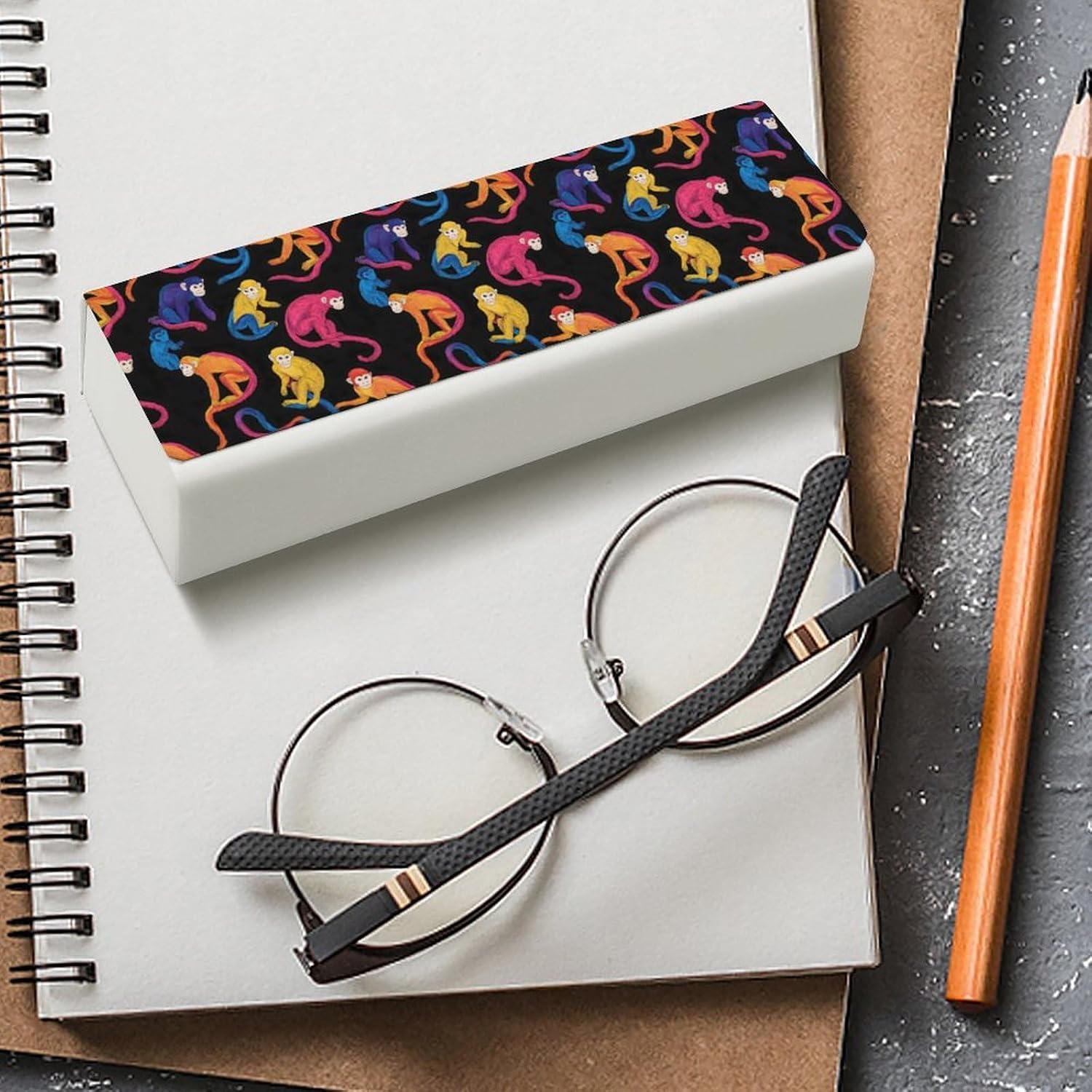 Colorful Capuchin Monkeys Printing Glasses Case Hard Shell Eyeglasses Protector Cases with Cleaning Cloth Fits Most Glasses image 4