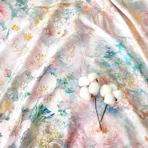 Miniatura 7 de Zusbest Juego de sábanas florales tamaño King de 400 hilos, 100 % algodón, cálido, lujoso, rosa, verde, con botones, 4 piezas, doble cepillado,