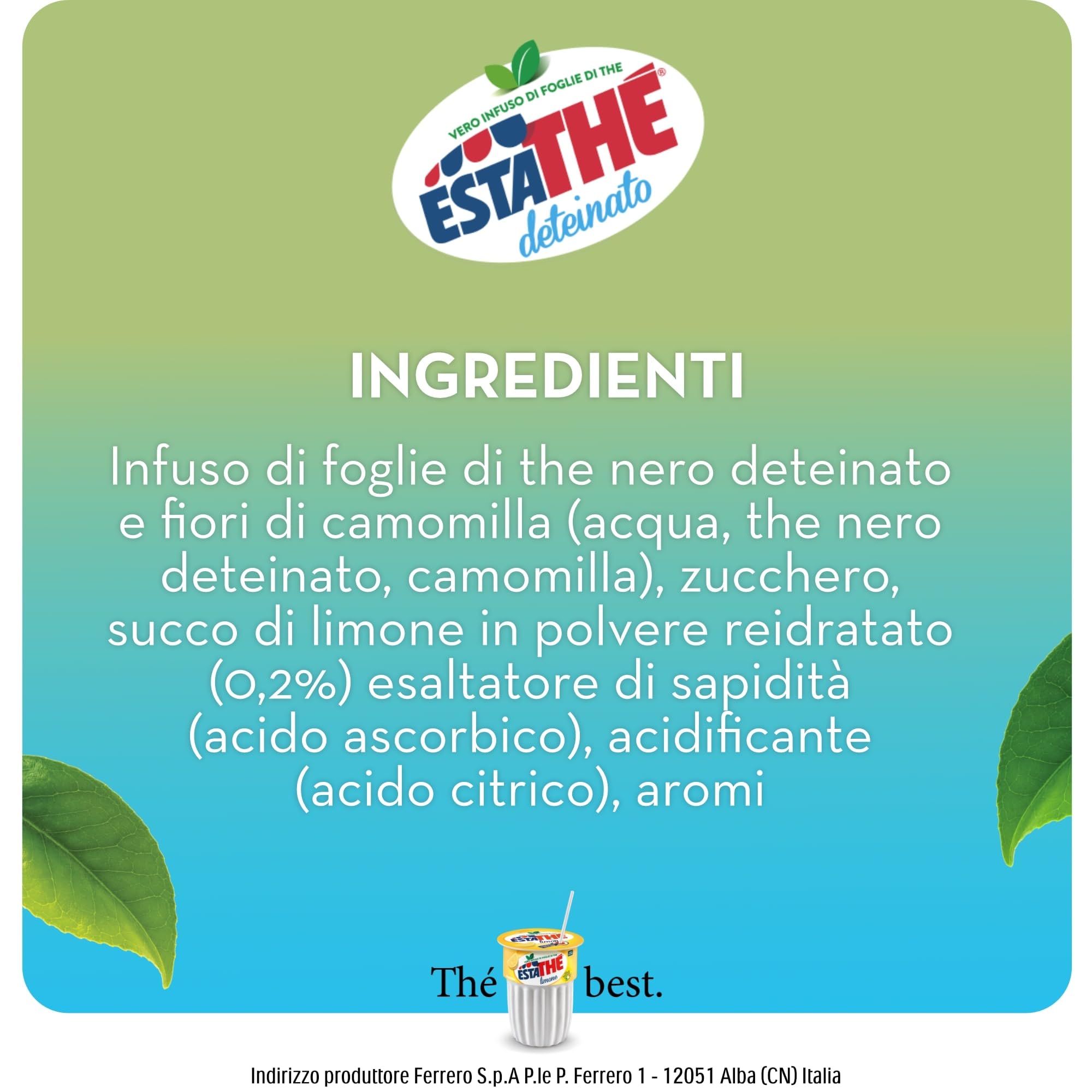 Estathe' Camomilla Deteinato Infuso di Foglie di The Nero Deteinato e Fiori di Camomilla 250ml - NOVITA 2024 [CAIYA® BOX da 12 Bottigline]