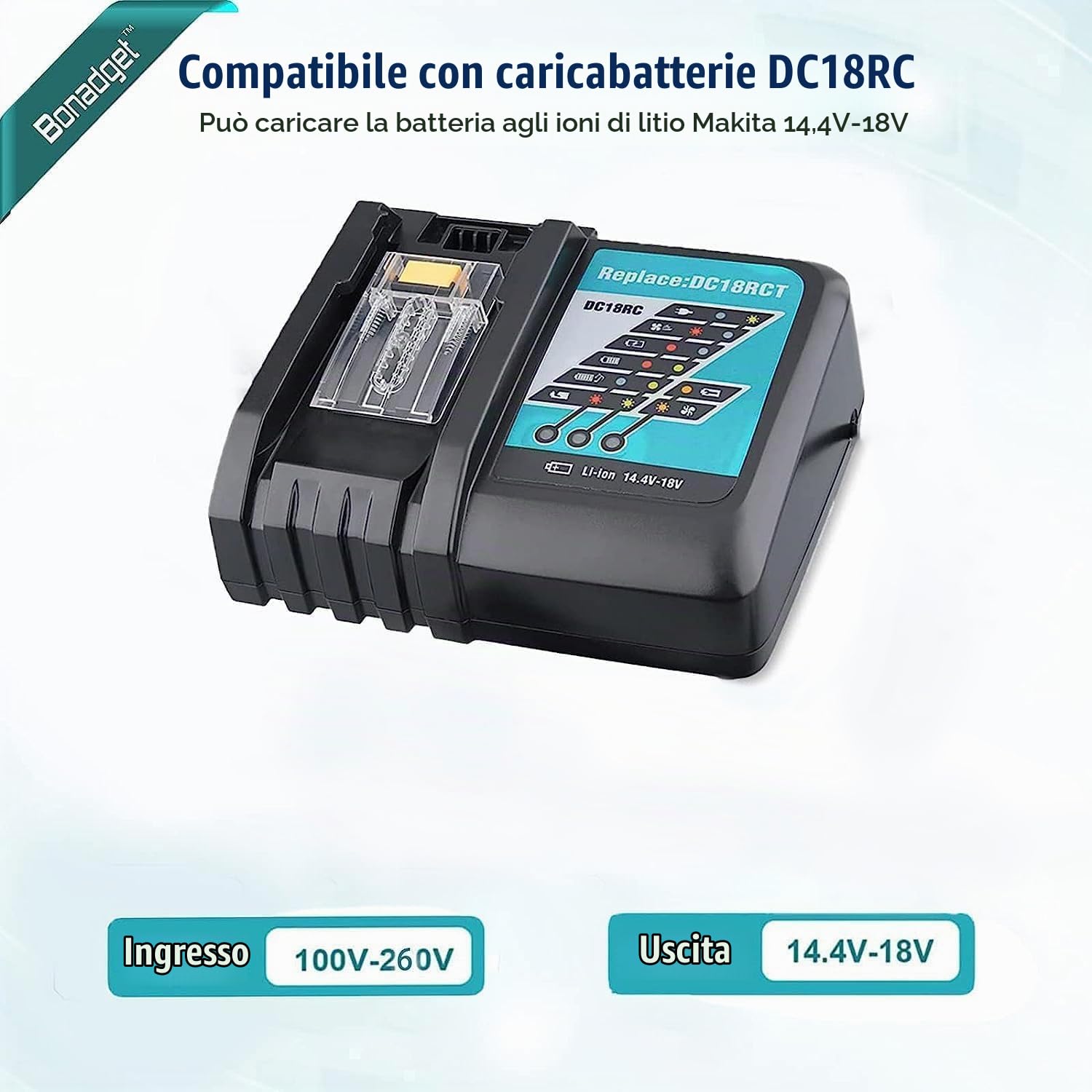 Bonadget Batteria di ricambio 18V 5.0Ah per caricabatterie 3A DC18RC compatibile con caricabatterie 14.4V18V BL1830 BL1850 BL1840 BL1860 BL1820 ecc. DC18RC DC18RD DC18SF