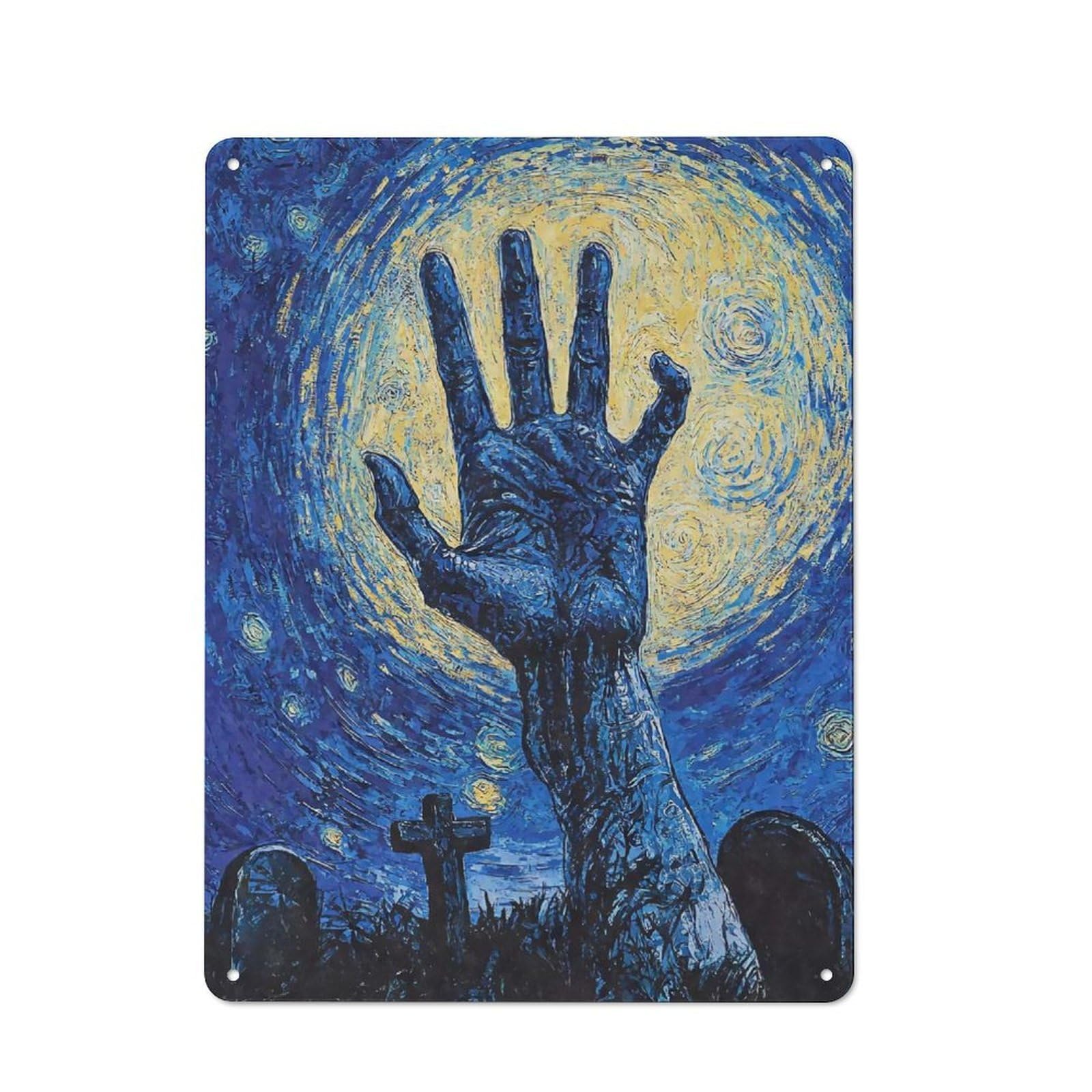 Junmoney Starry Night Hand Graveyard Rustic Tin Sign 40X30cm Featuring For Bar Or Restaurant, A Housewarming Gift For Bar Decor Enthusiasts