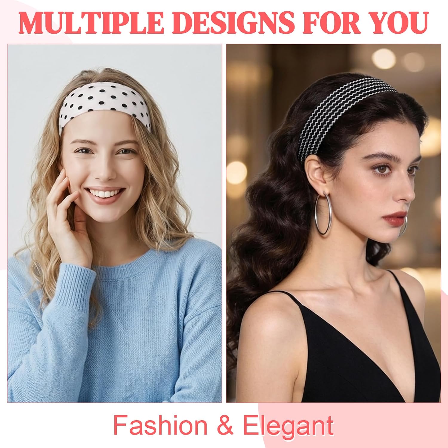 JATEBI 24pcs Headbands for Women Stretchy Wide Hairbands Workout Hair Accessories for Birthday Valentines Spring Summer Patterns