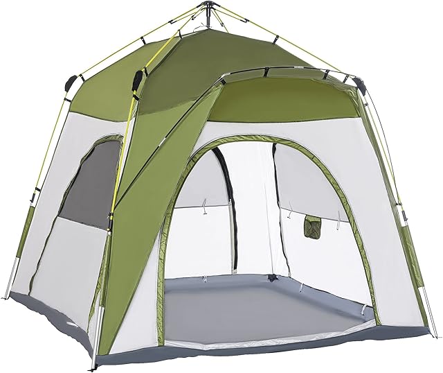 Outsunny 4 Person Automatic Camping Tent, Outdoor Pop Up Tent, Portable Backpacking Dome Shelter