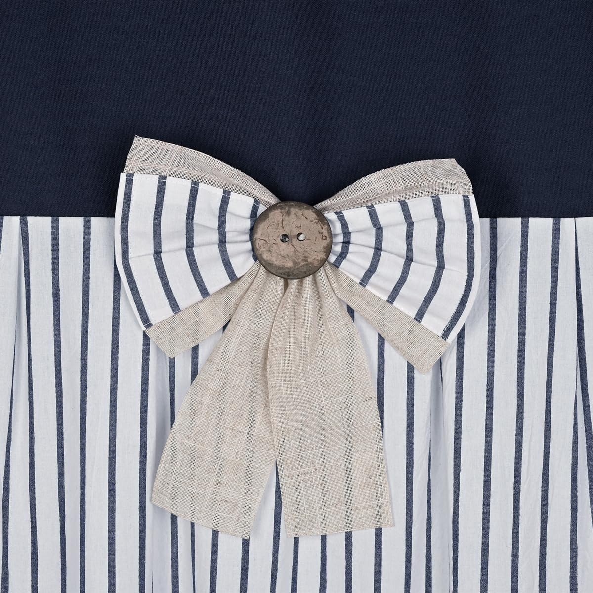 DOSLY IDÉES Tenda da doccia in stile rustico, con fiocco, tessuto in cotone e tessuto misto cotone, a righe blu navy, stile country, 183 x 183 cm