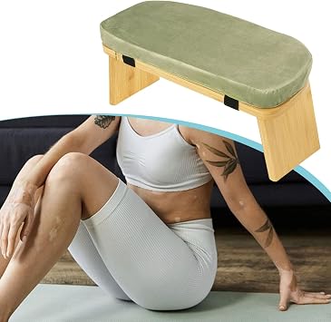 predolo Meditation Bench Prayer Bench with Soft Cushion Wooden Comfortable Portable Folding Kneeling Stool Prayer Stool, Green