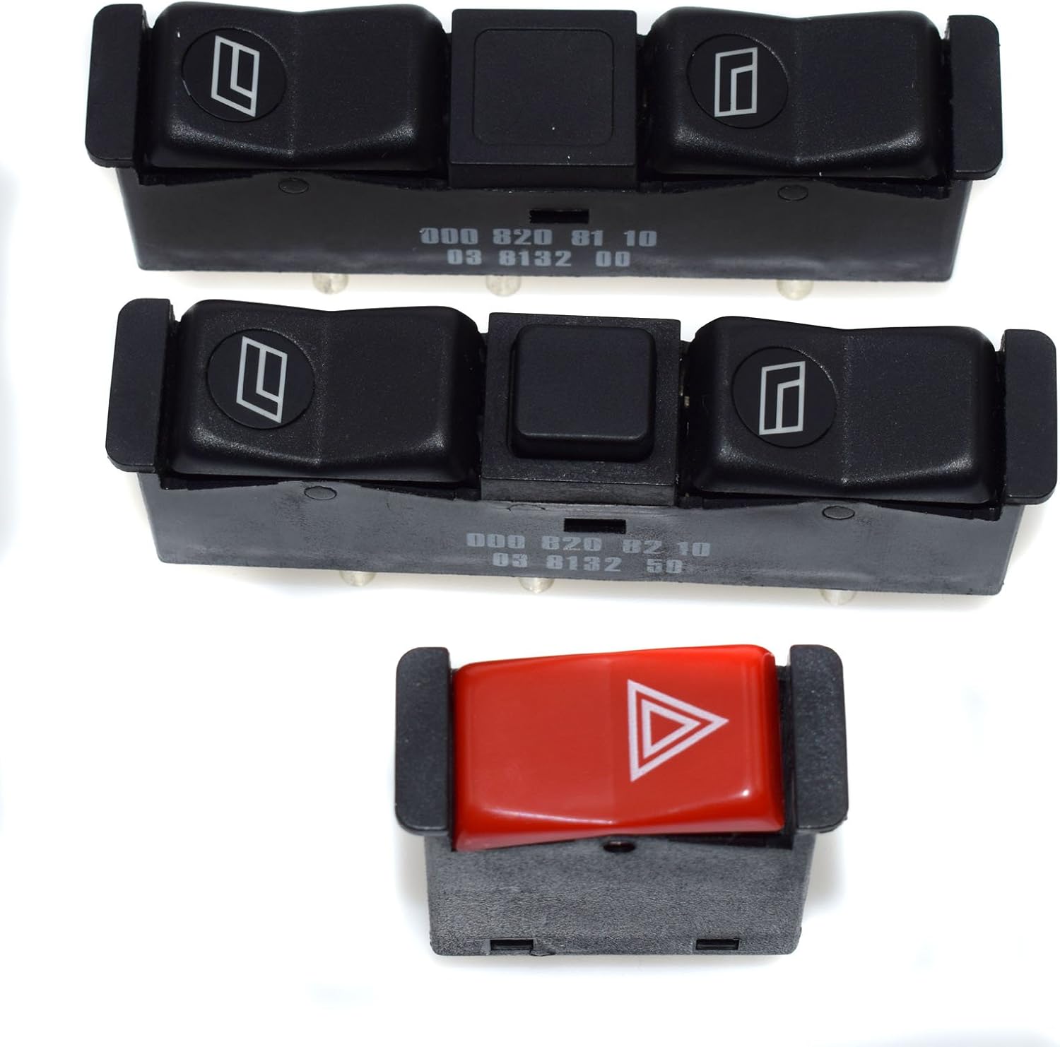 Set 3 Front Right Left Emergency Light Switches for Mercedes-Benz W123 W201 W126, Push Button Actuator, Automatic Operation, Black