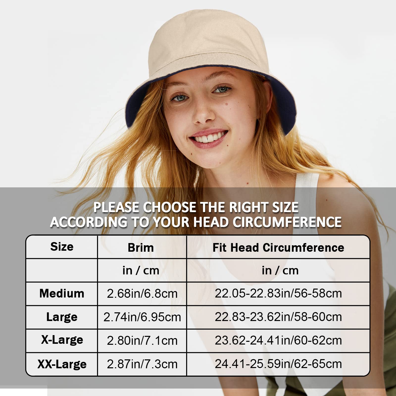 TAGVO Cabezas Grandes Gorro Pescador Reversibles Sombreros Cubo XXL Plegables Senderismo Camping Sombrero Algodón Sombreros Sol de Plegables para Hombres Mujeres