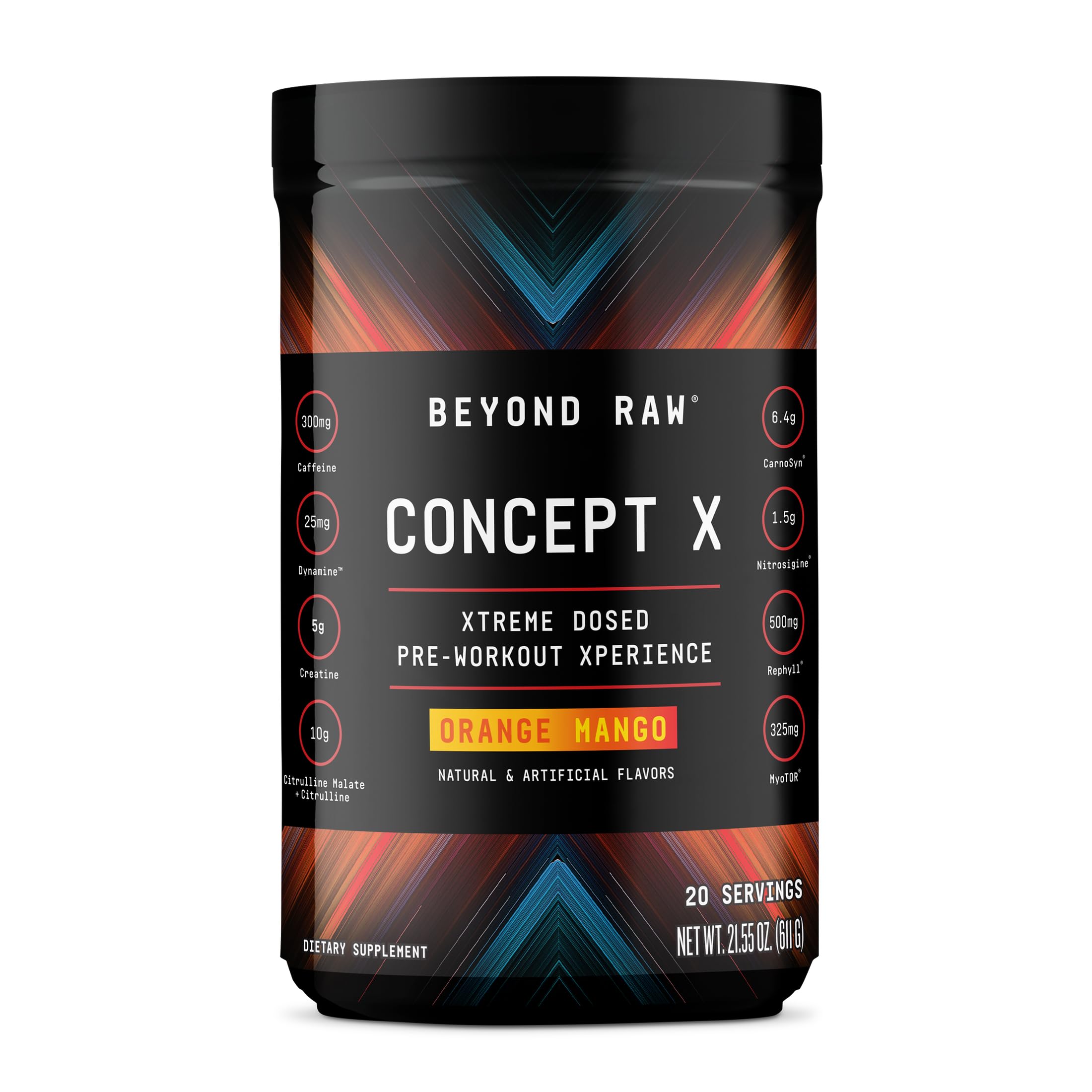 BEYOND RAW Pré-treino em pó com cafeína, creatina e beta-alanina, 300 mg, 20 porções