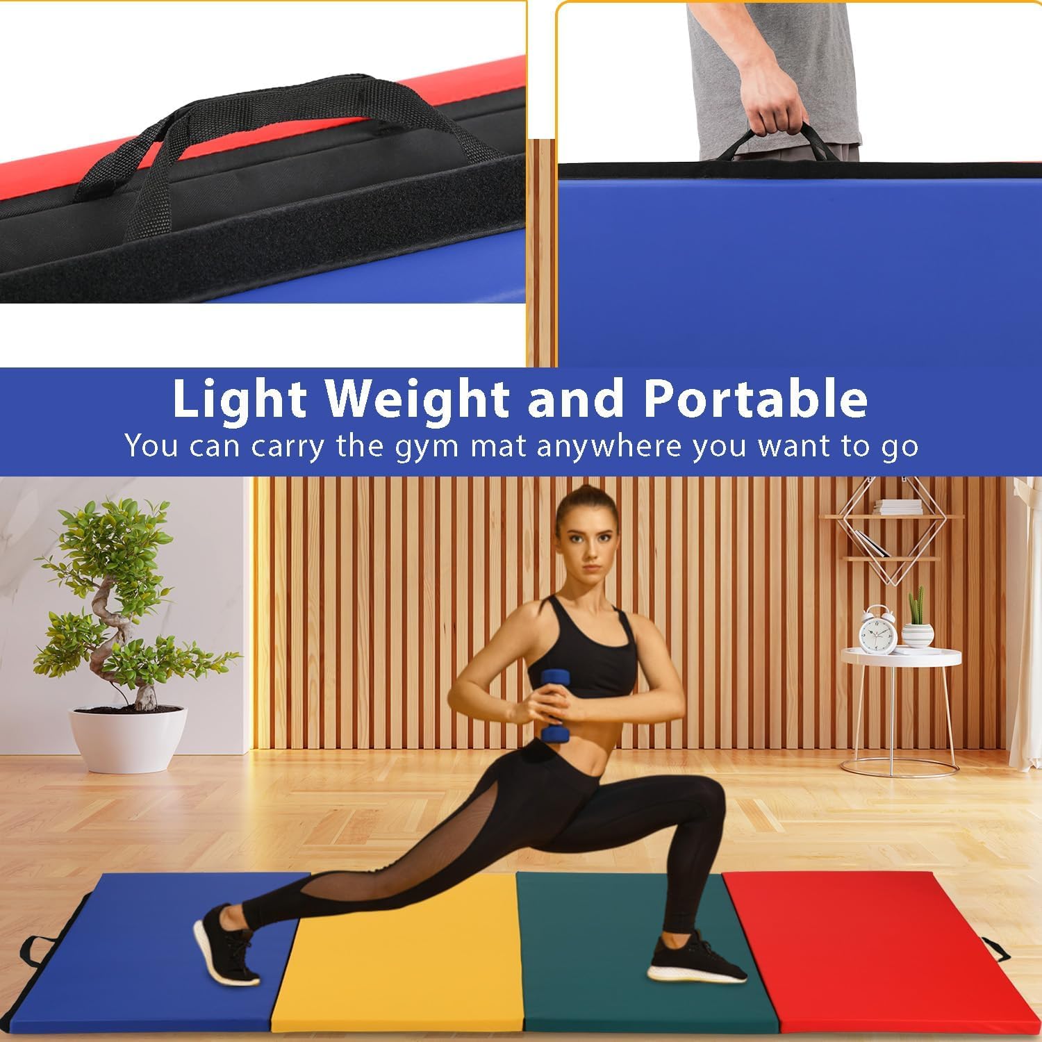 Gymnastics Tumbling Mats Portable Gymnastics Mat Folding Tumbling Mat Thick Yoga Mat Exercise Mat with Carrying Handles for home Workout outdoor Yoga Gymnastic