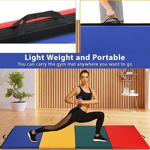 Miniatura 59 de Colchoneta de gimnasia portátil plegable de 4 x 8/2 x 6 pies, tapete de ejercicio de piel sintética con asas de transporte para entrenamiento