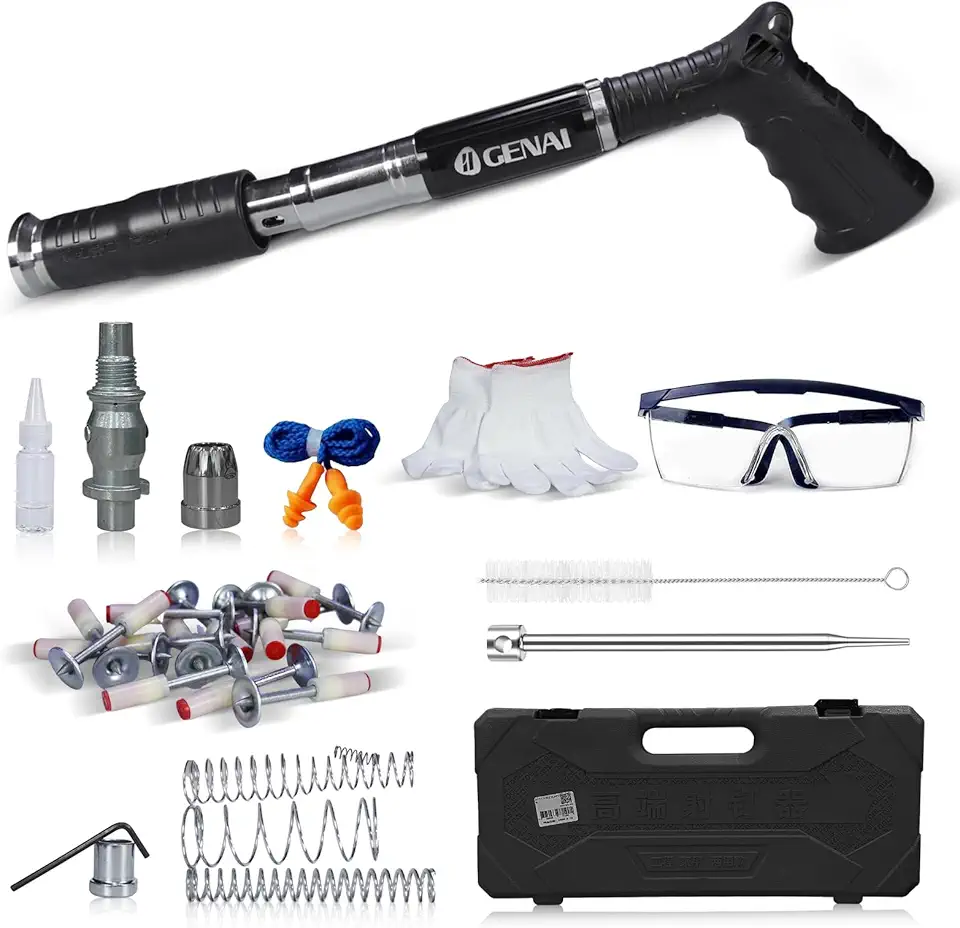 Pistola de Fixação Finca Pino Pistola de Pregos com 50 Pinos de 27mm e 32mm Óculos de Proteção e Acessórios, para Concreto, Madeira e Metal (Preto)