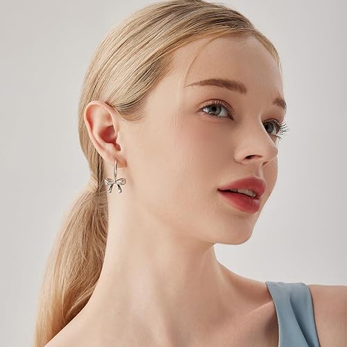 Miniatura 5 de Aretes de lazo para mujer, ligeros, hipoalergénicos, plateados, dorados, aretes colgantes para mujer, joyería de moda para regalo
