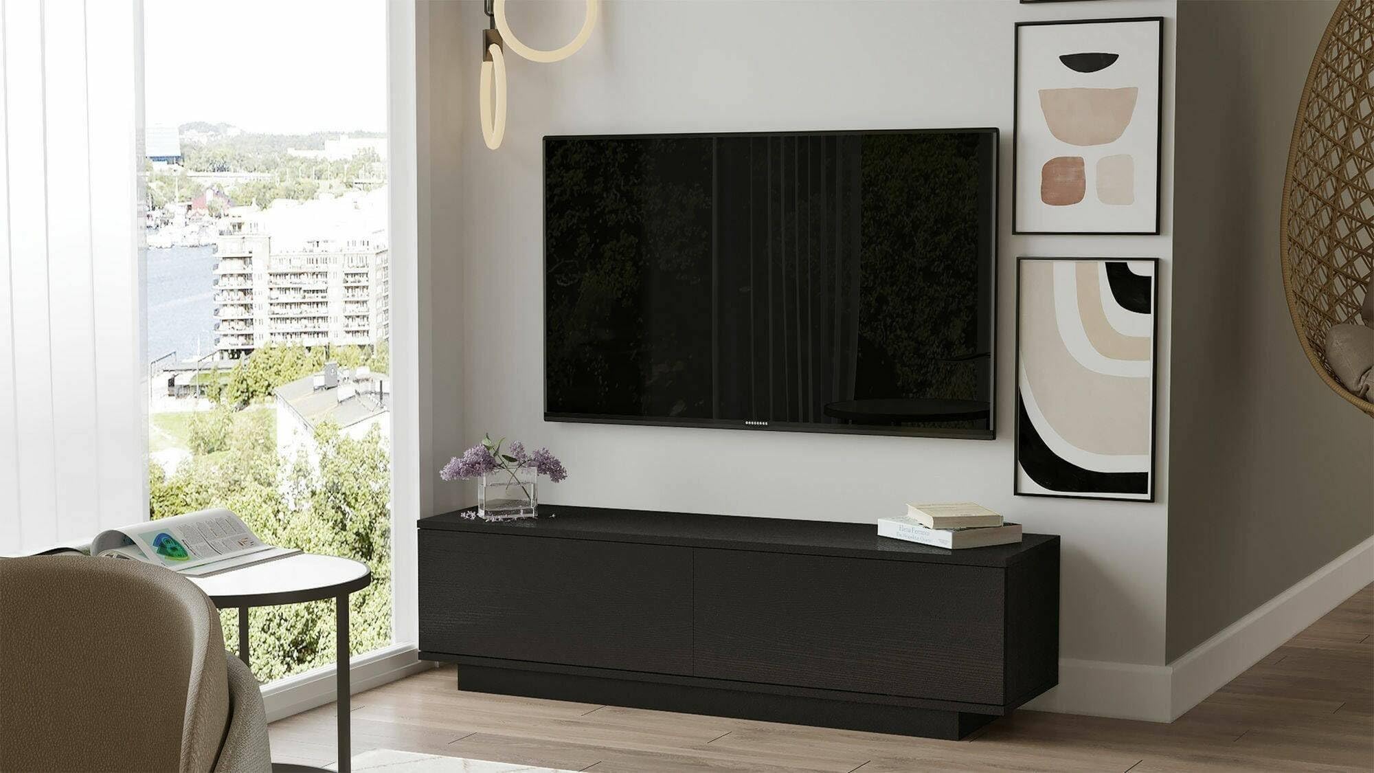 Dmora - Mobile porta TV Zaur, Credenza da soggiorno, Armadio basso per TV, Base parete attrezzata, 140x36h38 cm, Nero