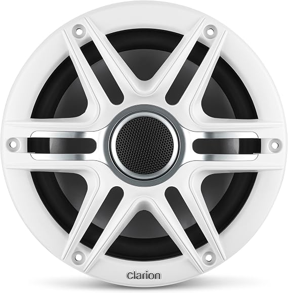 Fusion MS-RA210 Source Unit w/ (2 Pair) Clarion CMSP-771RGB-SWG Premium 7.7-inch Coaxial Marine Speakers with Built-in RGB Illumination (Includes White & Gray Sport Grilles)
