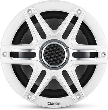 Fusion MS-RA210 Source Unit w/ (2 Pair) Clarion CMSP-771RGB-SWG Premium 7.7-inch Coaxial Marine Speakers with Built-in RGB Illumination (Includes White & Gray Sport Grilles)
