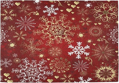 Miniatura 13 de Bolaz Juego de 4 manteles individuales abstractos con diseño de copo de nieve rojo de Navidad, lavables, para cocina, comedor, decoración de mesa