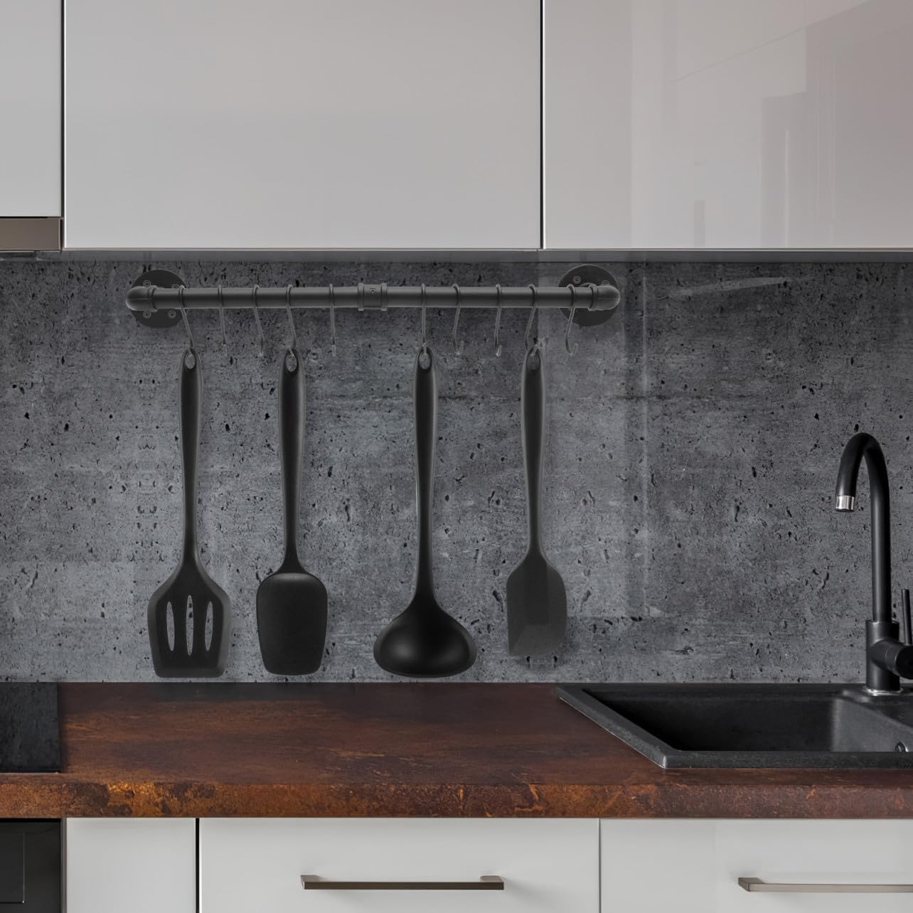 Industrial Pot Pan Rack Wall Mounted with Hooks 13x60cm Metal Kitchen Rail Hanging Utensil Holder for Cookware Organization