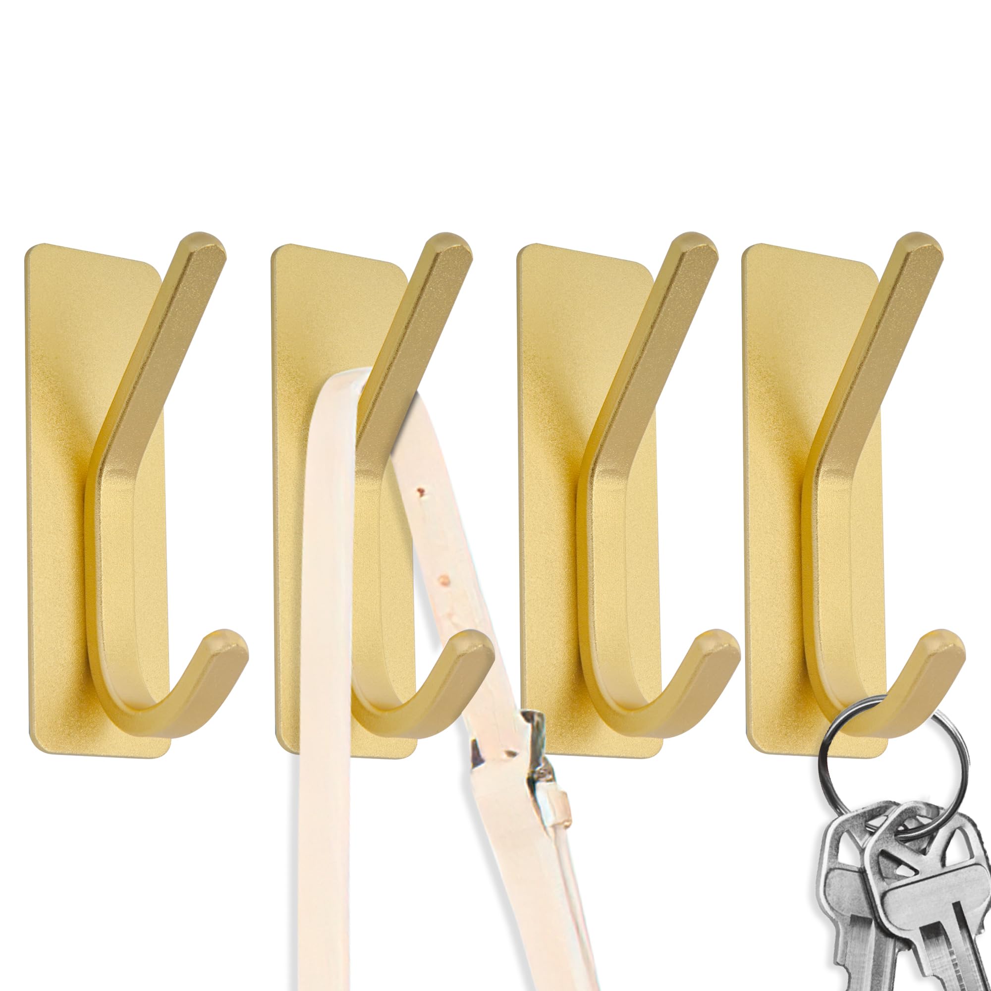 SZWLJ 4PCS Golden Towel Hooks Self Adhesive, Aluminum Alloy Bathroom Towel Hooks & Coat Hooks,Heavy Duty No Drilling - for Doors, Walls, Kitchen, Bathroom, Cupboards, Office