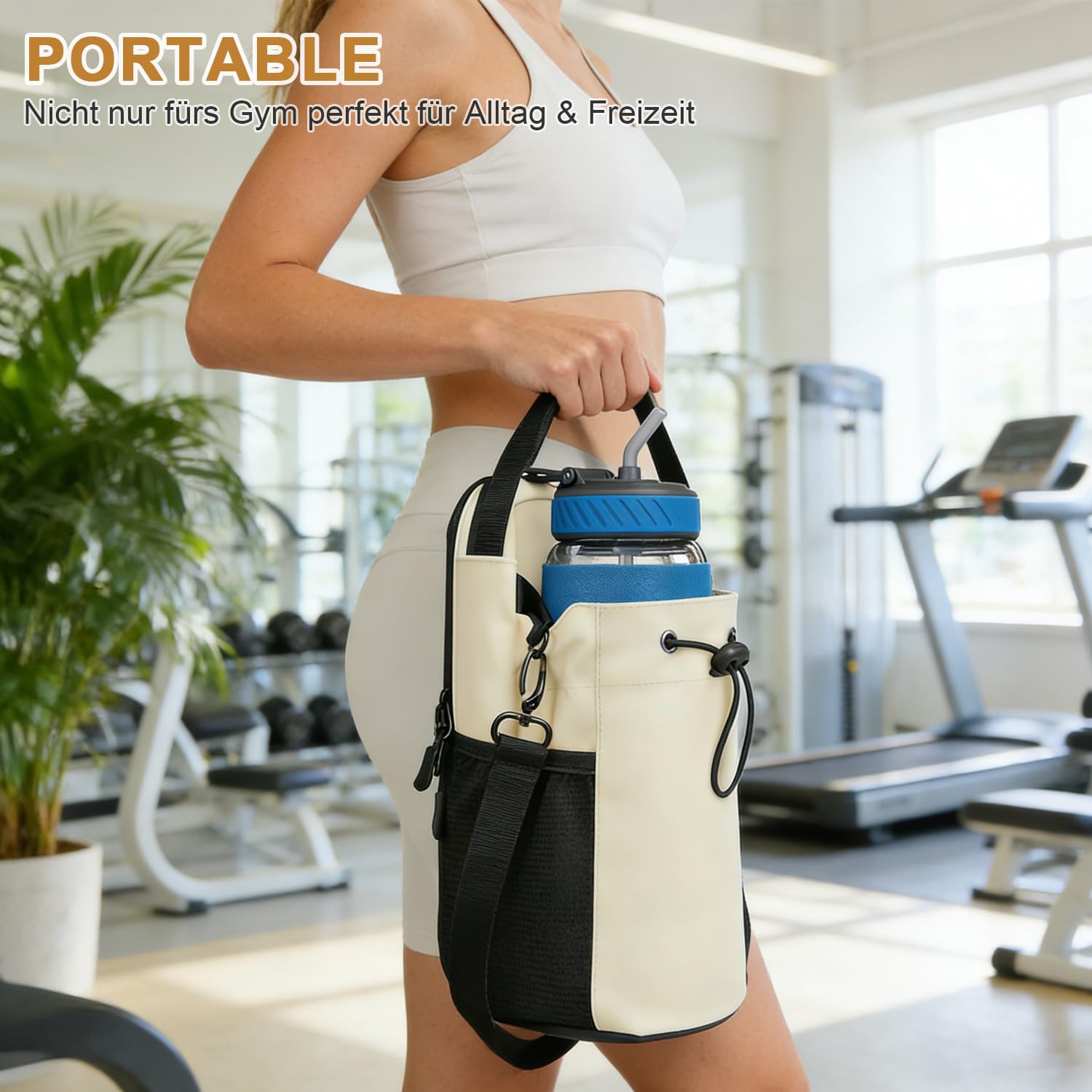 Magnetic Gym Bag Wasserflaschenhülle Magnetische Sporttasche mit Flaschenhalter 1,5L - Fitness Gym Training (Weiß)