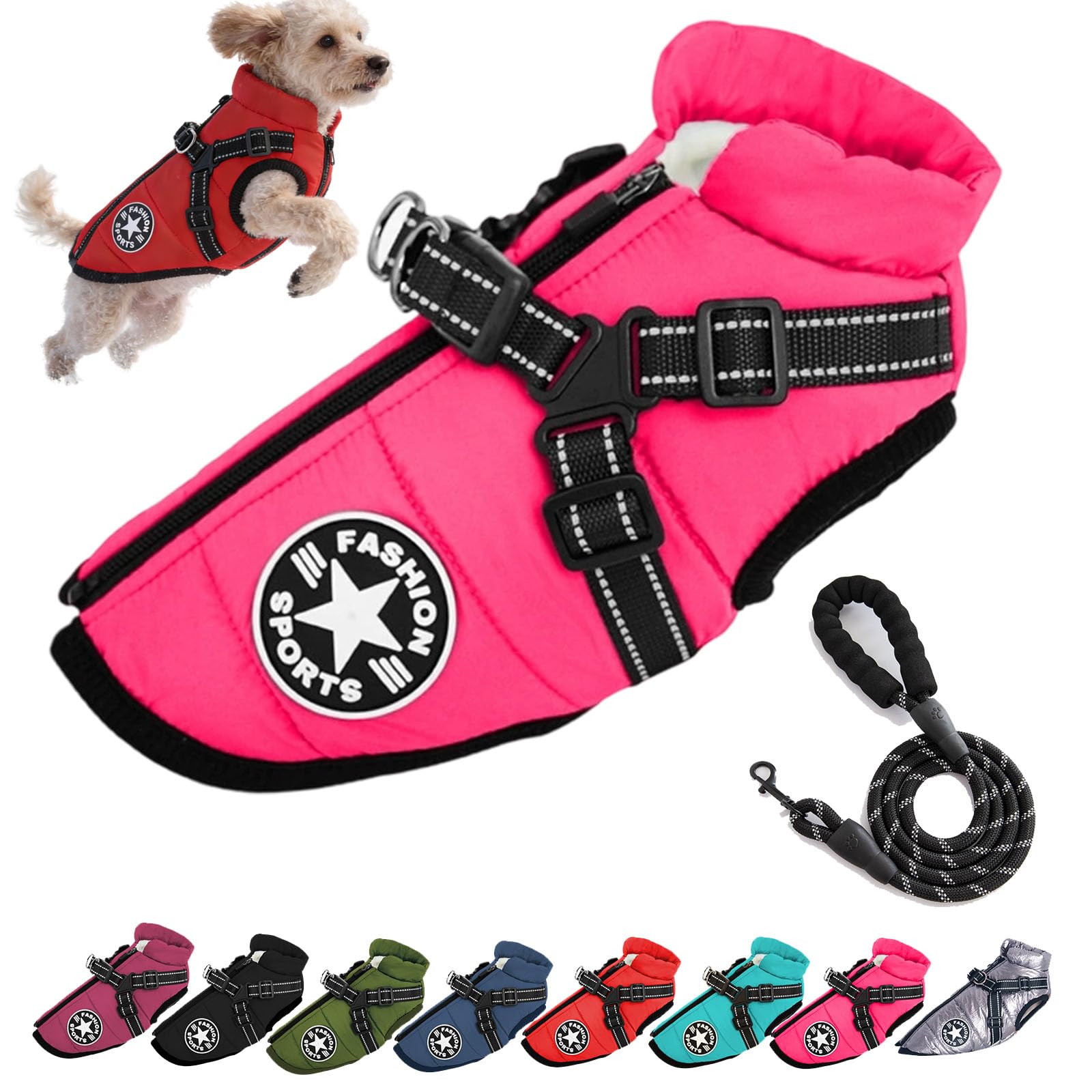 Puppy – Winter Jacket for Dogs 2 in 1 Harness Warm Padded Jacket for Dogs Waterproof Coats for Dogs Winter Clothes for Dogs (Pink, 5XL)
