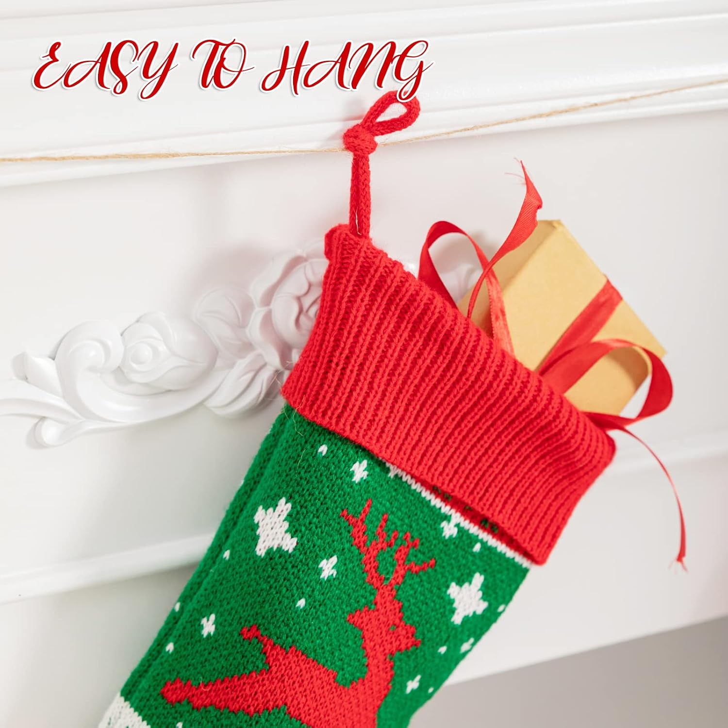 KD KIDPAR 8 Pack 20" Knit Christmas Stockings Large Rustic Yarn Xmas Stockings Gift for Family Holiday Decorations Fireplace Hanging Stockings Xmas Season Party Decor, 20” by 6”