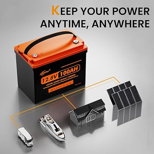 Miniatura 5 de Batería LiFePO4 de litio premium de 12 V 100 Ah de vida útil de 10 años, 8000-15000 ciclos profundos, carga rápida, BMS integrado de 100 A, perfecta