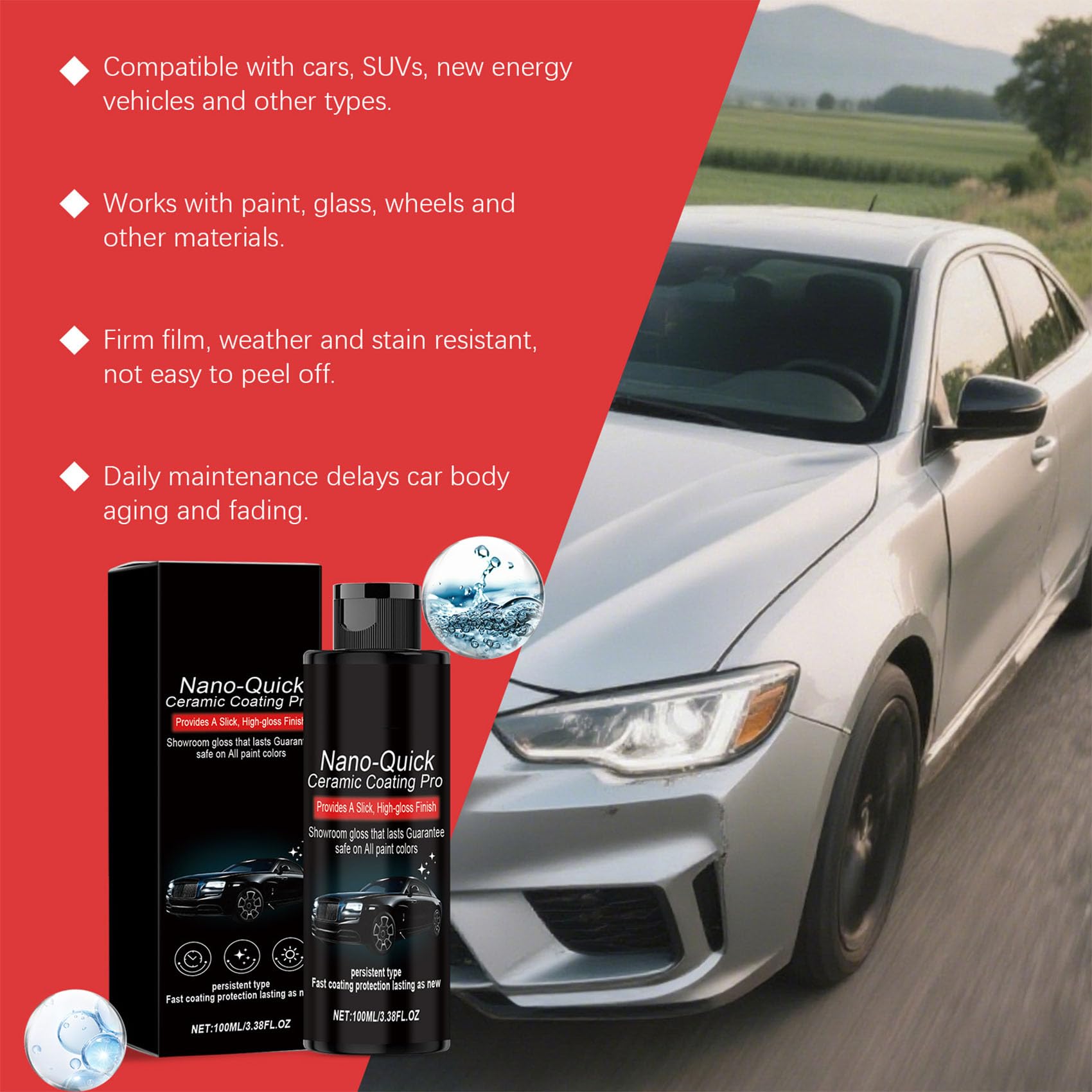 Nano Quick Coat Restores, Nano-Quick Ceramic Coating Pro, Advanced Detailing Spray for Cars, Quick Coat for Long-Lasting Shine & Protection (1pcs)