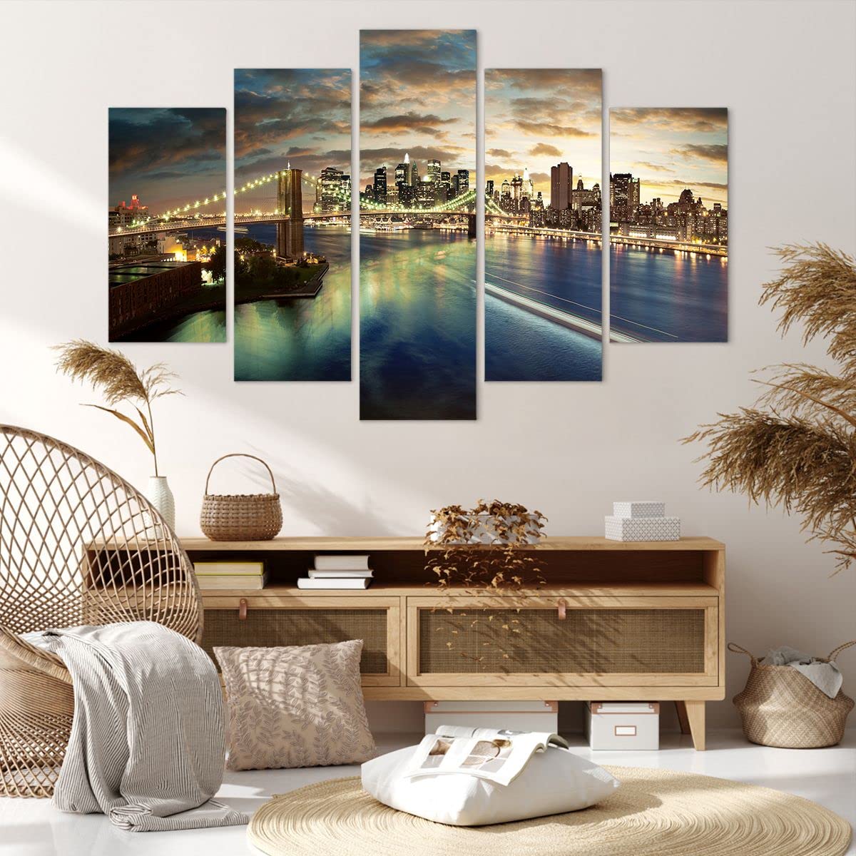 Bilder auf Leinwand 150x100cm Leinwandbild Amerika Architektur New York Groß XXL Wanddeko Bild Schlafzimmer Set 5 teilige Wandbilder Dekoration Wohnzimmer Canvas Wand Kunstdruck Art EA150x100-0226